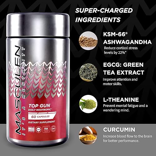 Miniatura 4 de Top Gun Suplemento nootrópico diario  Cápsulas diarias de refuerzo cerebral para ayudar a mejorar tu mente, memoria y concentración  Vitaminas