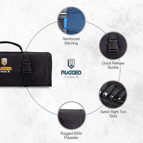 Miniatura 6 de Organizador de rollos de herramientas de 32 bolsillos, organizador de llaves y bolsa de herramientas, rollo de llaves incluye bolsas para 10