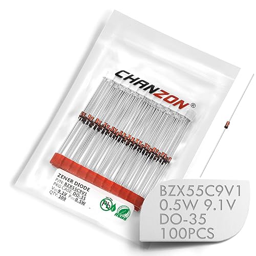 (Paquete de 100 piezas) Chanzon BZX55C9V1 (1N5239B) Diodo Zener 0.5W 9.1V DO-35 (DO-204AH) Diodos axiales 0.5 vatios 9.1 voltios
