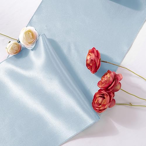 Miniatura 3 de Paquete de 5 caminos de mesa de satén azul claro, 12 x 108 pulgadas, camino de mesa de seda satinada brillante, tela suave, camino de mesa