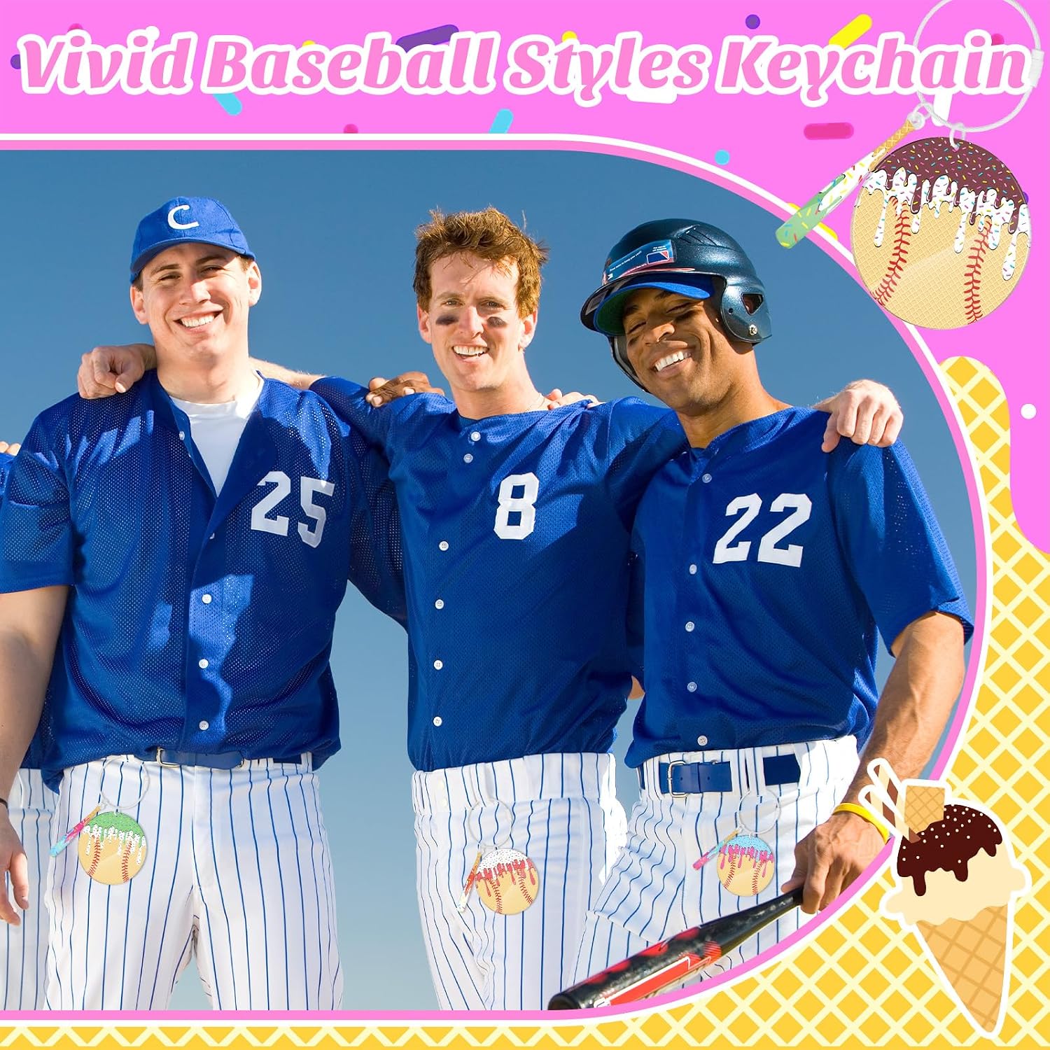 12 Sets Ice Cream Baseball Keychain with Mini Bat Acrylic Baseball Ice Cream Keychain Blank DIY Kit Bulk for Baseball Birthday Party Supplies Summer Activities Supplies Baseball Lovers Gifts image 4