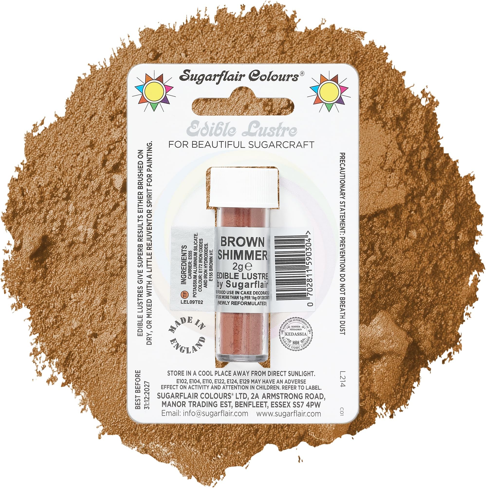 Sugarflair Brown Shimmer Edible Lustre Dust, Add a Lustrous Shine to Cakes or Decorations. Brush On or Add Rejuvenator to Create Eye-Catching Edible Paint, Gives Shine to Your Bakes - 2g