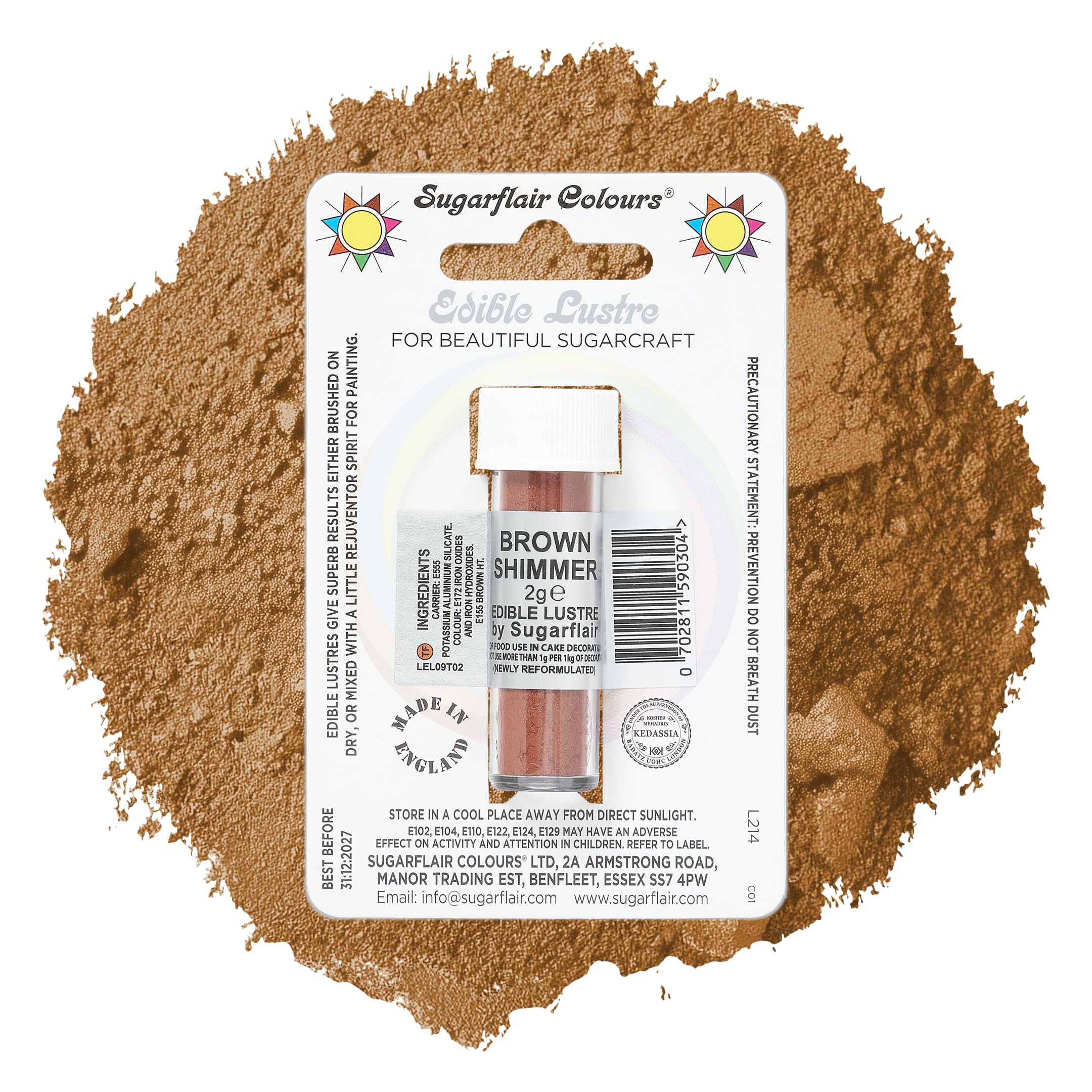 Sugarflair Brown Shimmer Edible Lustre Dust, Add a Lustrous Shine to Cakes or Decorations. Brush On or Add Rejuvenator to Create Eye-Catching Edible Paint, Gives Shine to Your Bakes - 2g
