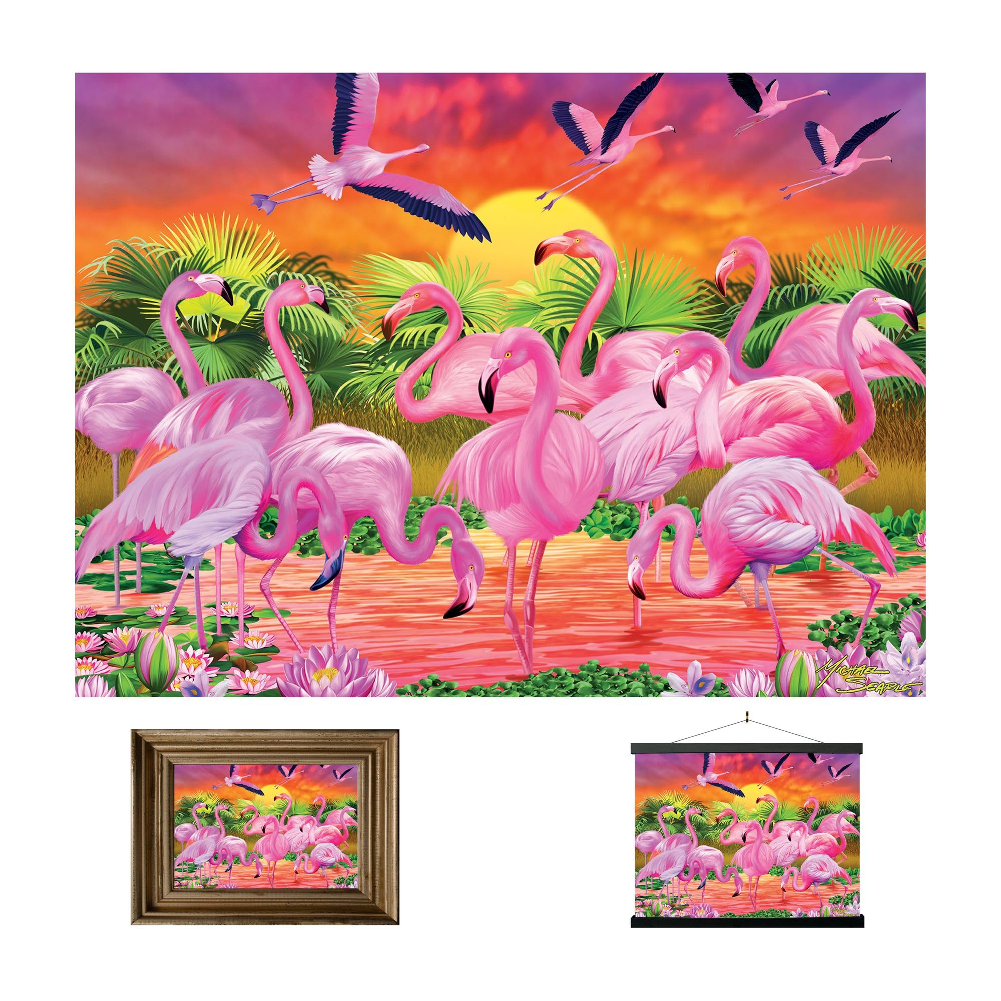 3D LiveLife Lenticular Pictures - Flamingo Lingo from Deluxebase. A3 Unframed Deep 3D Effect Animal Wall Art for Living Room, Bedroom or Kitchen. Unique Flamingo Print Poster for Home Decor.