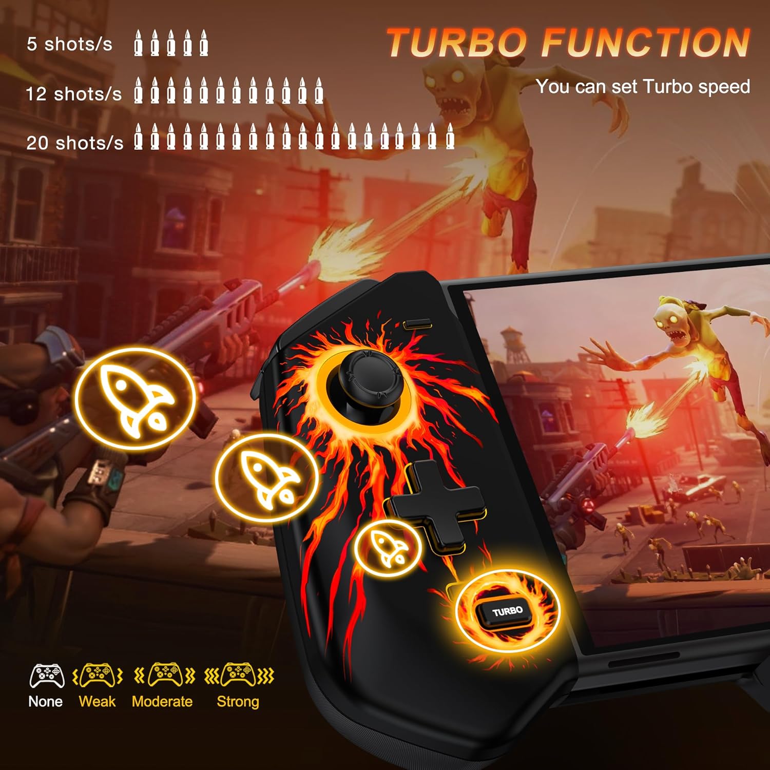 MystNova Switch Controllers, Hall Effect Joystick Switch Joypad for Nintendo Switch/OLED, Full-Size Grip Wireless Switch Pro Controller with Lights. No Drift Handheld Remote Mode (Black-Flame)