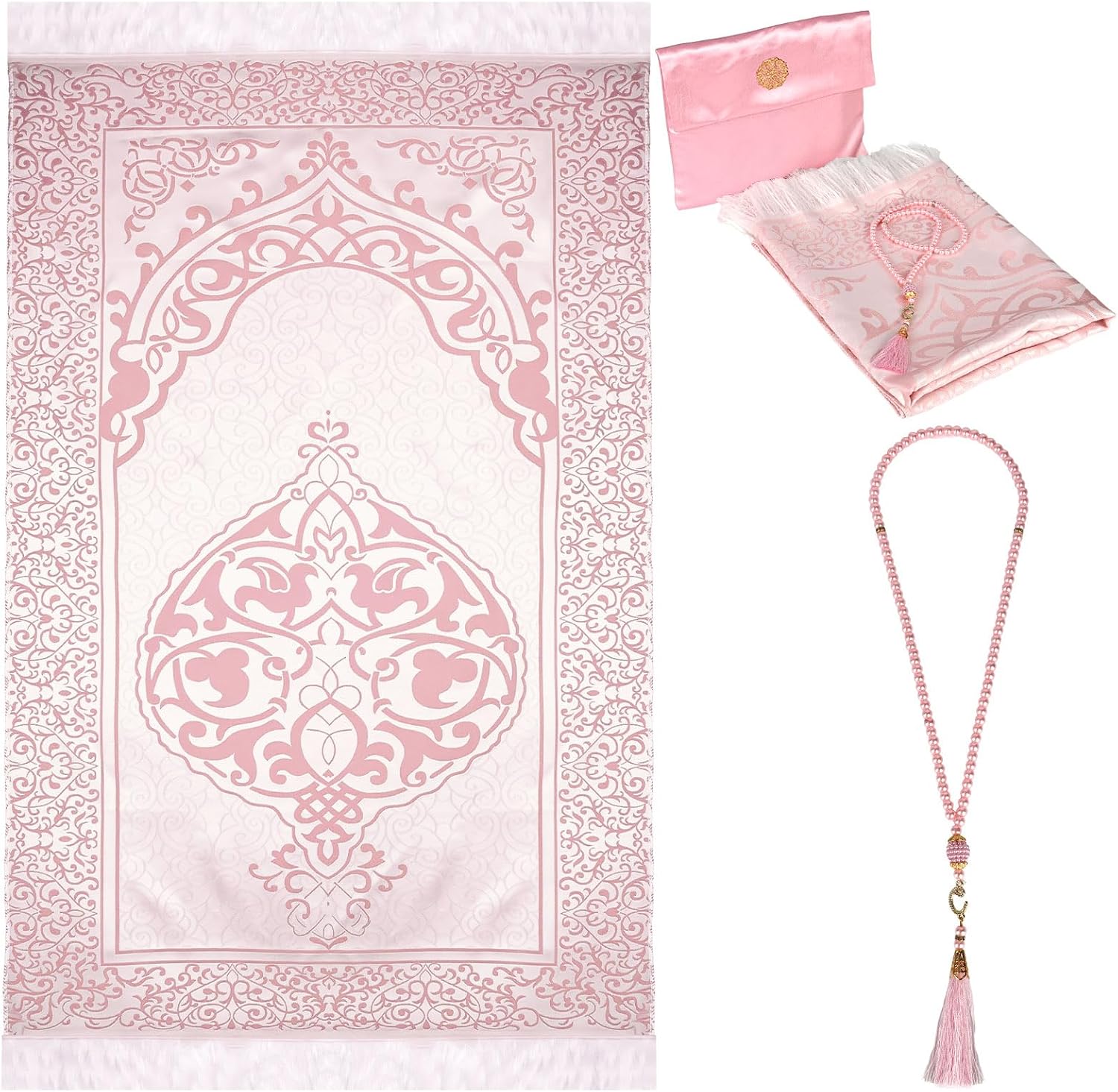 Prayer Mat Prayer Beads Prayer Mat Soft Muslim Prayer Mat for Women Men Islamic Prayer Mat Ramadan Eid Bayram (Pink)