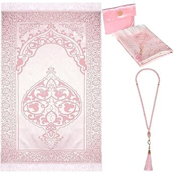 Gebetsteppich mit Gebetsperlen Muslimischer Weich Gebetsteppich Prayer Mat f r Frauen & M nner Lslamische Gebetsmatte-Set Geschenke f r Ramadan Eid BayramRosa Rot