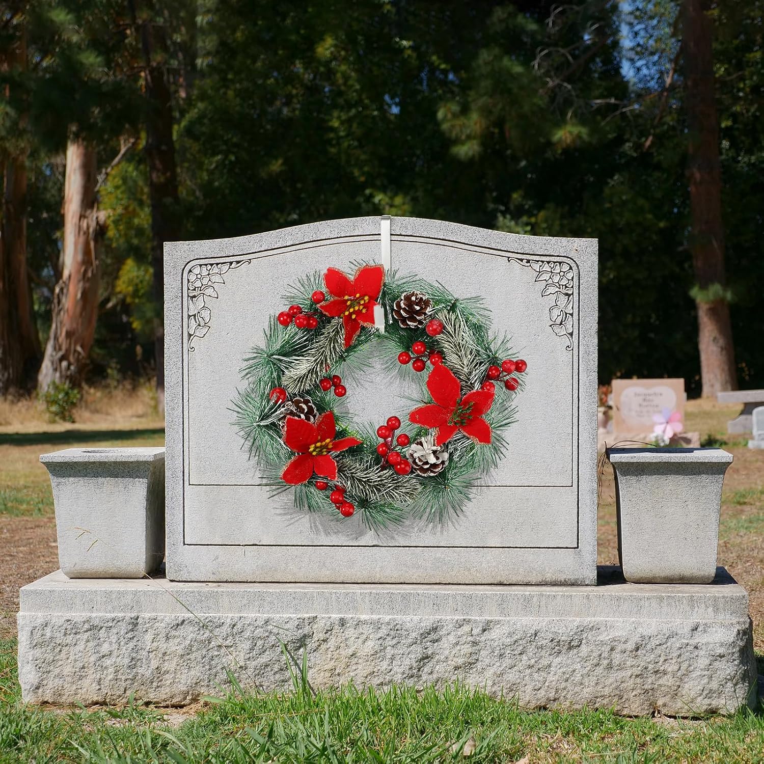 Yinkin Christmas Headstone Wreath Hanger with Cemetery Gravestone