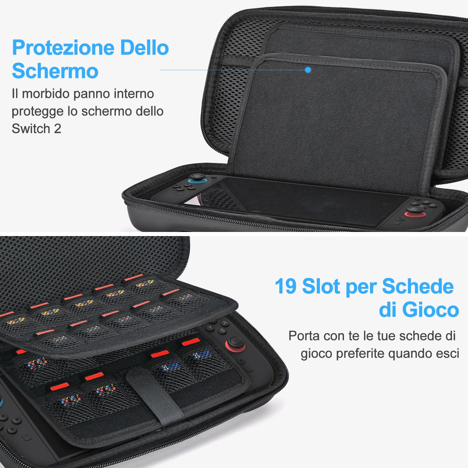 Younik Switch 2 Custodia Compatibile con NS Switch 2 (2025), Custodia con 19 Slot per Schede di Gioco, Accessori per Switch 2 Tracolla, Cinturino da Polso e Adesivi (Nero) - 5