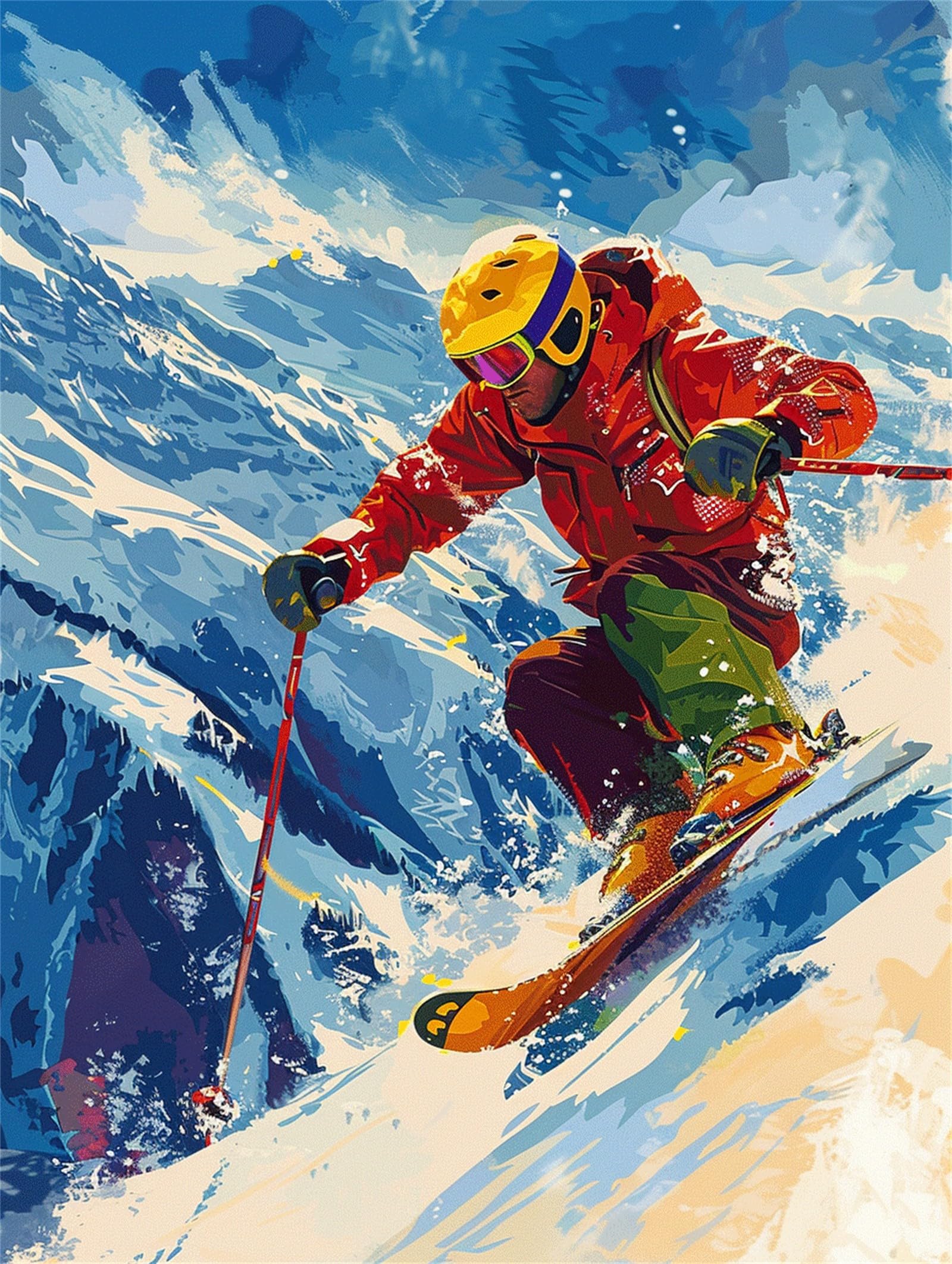 Winter Paint by Numbers for Adults,Ski Paint by Numbers Kits for Children Beginners with Paintbrushes Acrylic Pigment Drawing, DIY Oil Painting by numbers for Home Decor Gift 16x20 Inch Frameless