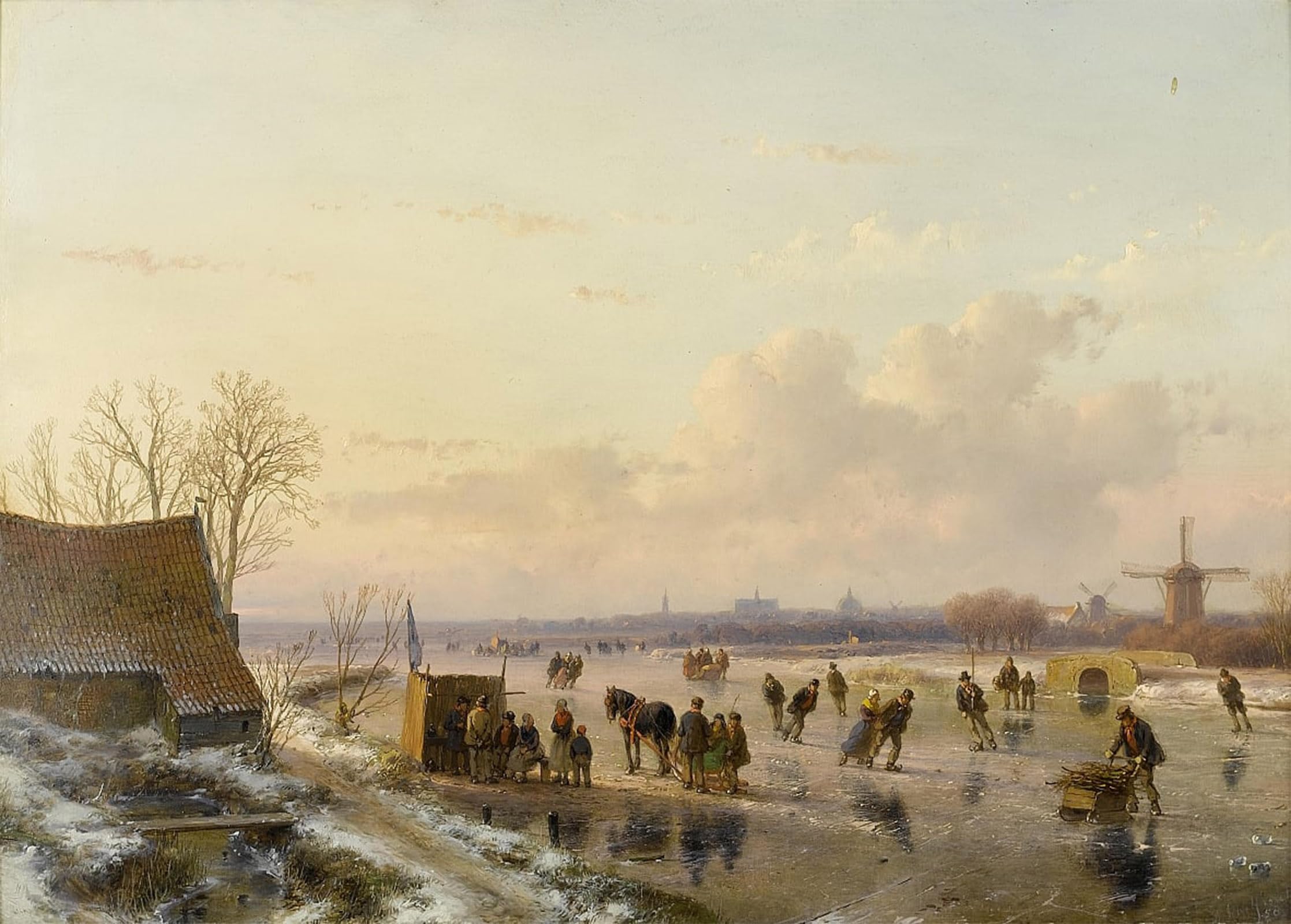 ARTXLXXBN Famous Painting Art Wall Decor Abstract Art Picture Winter Landscape with Skaters Haarlem in the Distance by Schelfhout Animal Pictures for Home Decor 60x90cm