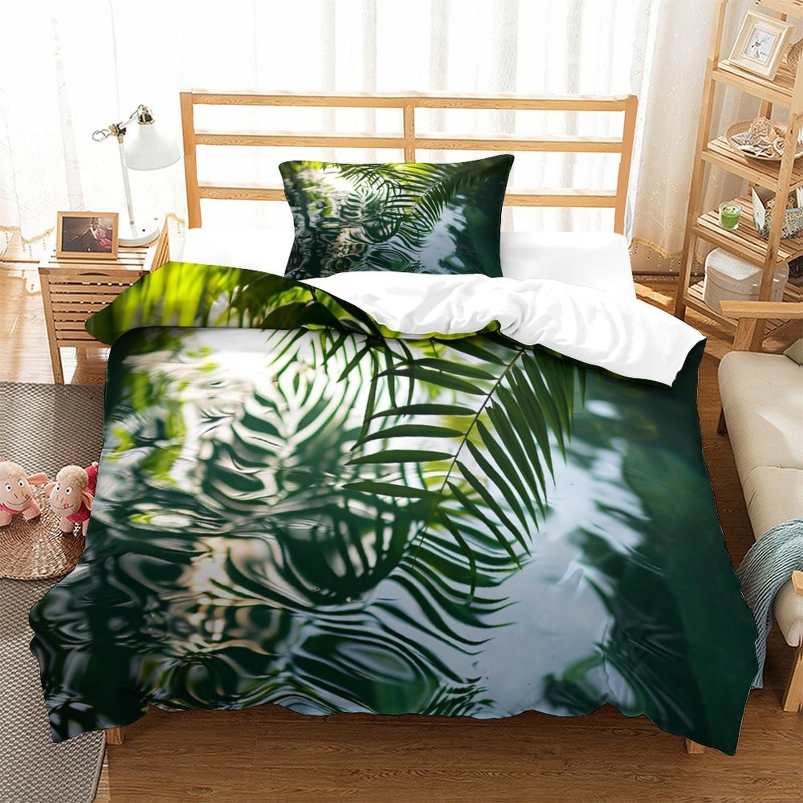P1s9u7w5y Water Ripple-6 Sunshine Forest 3D Printed Duvet Cover Set 3Pcs Microfiber Tropical Leaves Bedding Set Single（135X200cm）