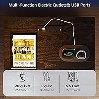 Vista 6 de Mesita de noche negra con estación de carga, moderna mesita de noche con luces LED, mesa auxiliar con 2 cajones para dormitorio, sala de estar