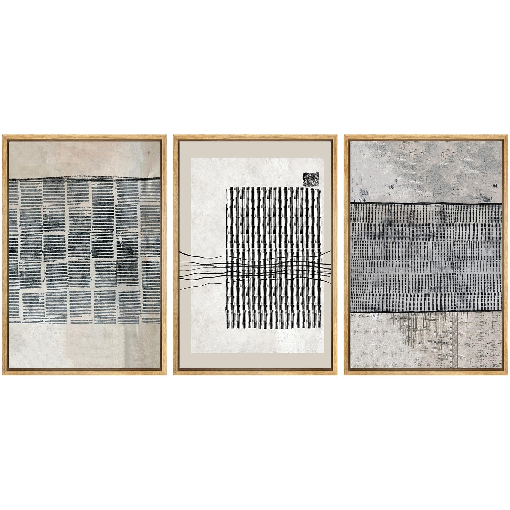SIGNWIN Framed Canvas Print Wall Art Set Blue White Grunge Geometric Pattern Abstract Shapes Cozy Neutral Decorative Contemporary Minimal for Living Room, Bedroom, Office - 24"x36"x3 Natural — view 139