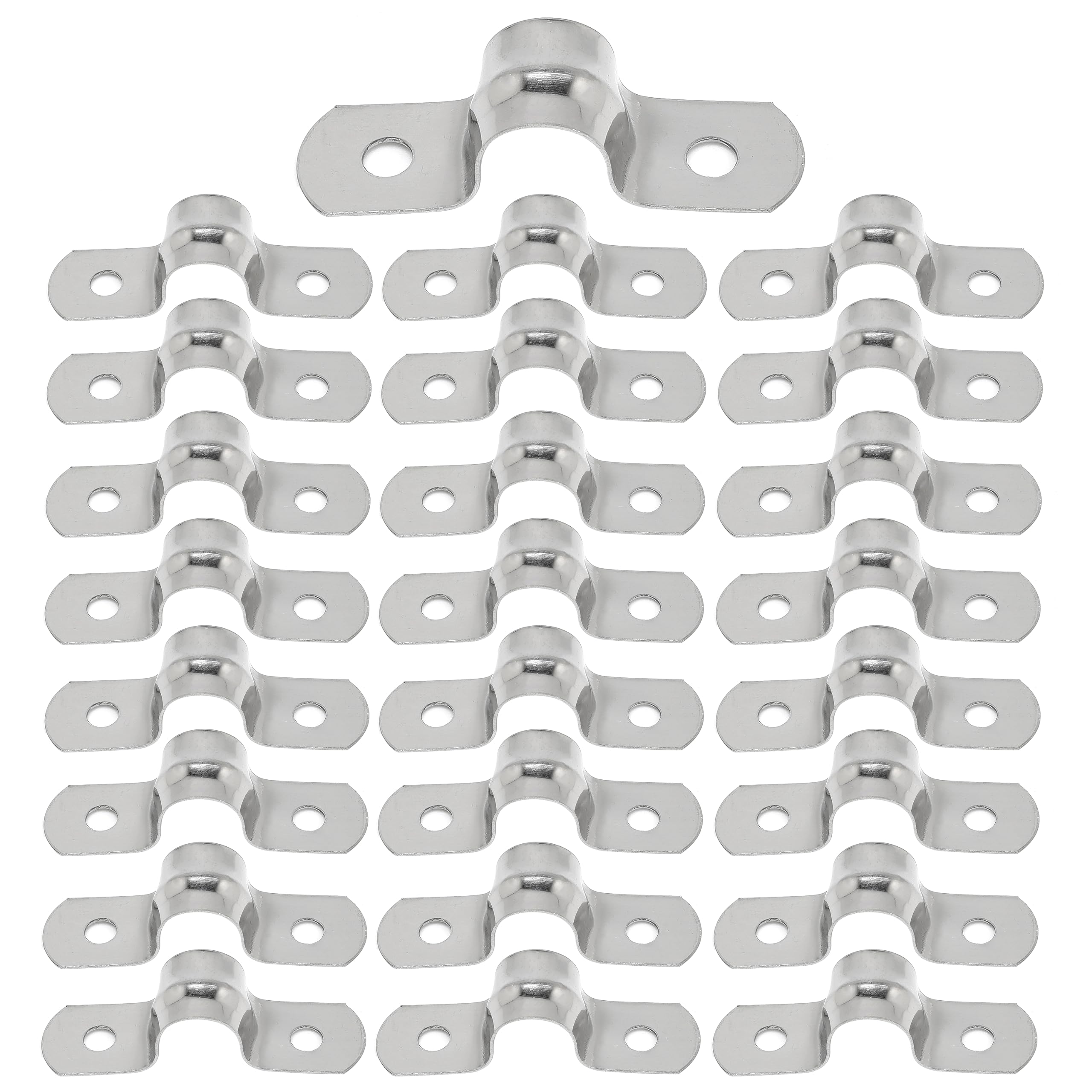 25PCS M10 304 Stainless Steel Rigid Pipe Strap Two Hole Cable Strap u Bracket Pipe Clamps Heavy Duty Pipe Fasten Holder for Tube, Pipe or Wire Cord Installation (25, 10MM（3/8 "）)