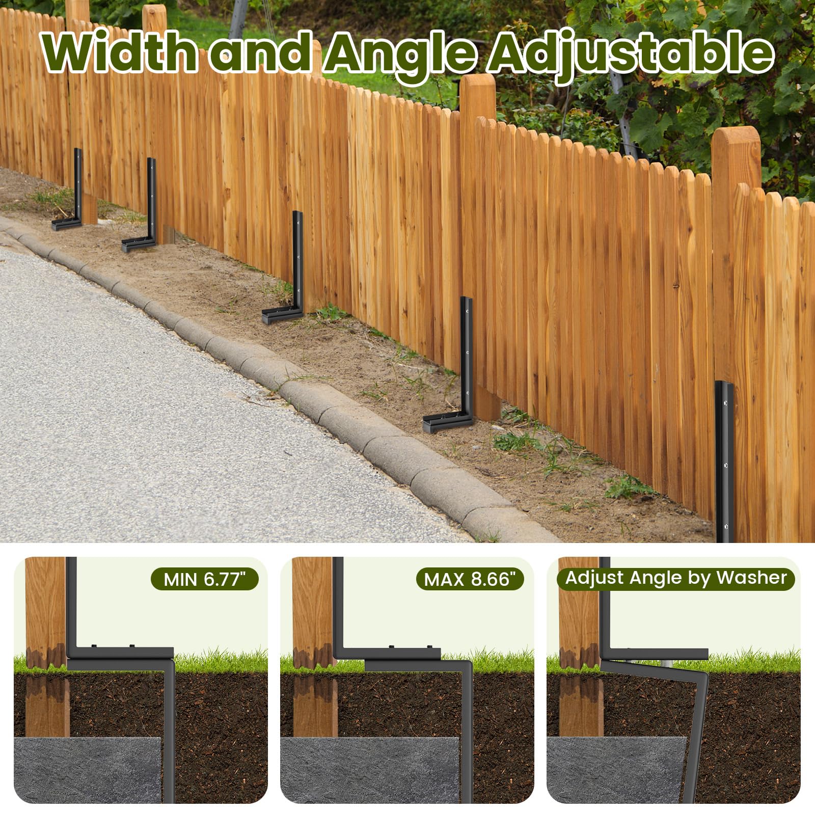 Housolution Fence Post Repair Kit, Steel Post Repair Stake with Adjustable Angle, Separated Anchor Ground Spike Easy to Fix Broken Wooden Posts, Rustproof Garden Fence Set (4 Pack) — view 4