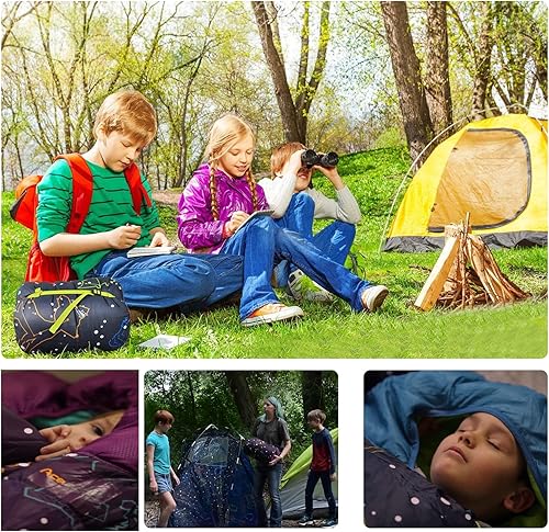 Vista 14 de AceCamp Saco de dormir para niños, saco de dormir que brilla en la oscuridad para niños y jóvenes, saco de dormir portátil resistente al agua