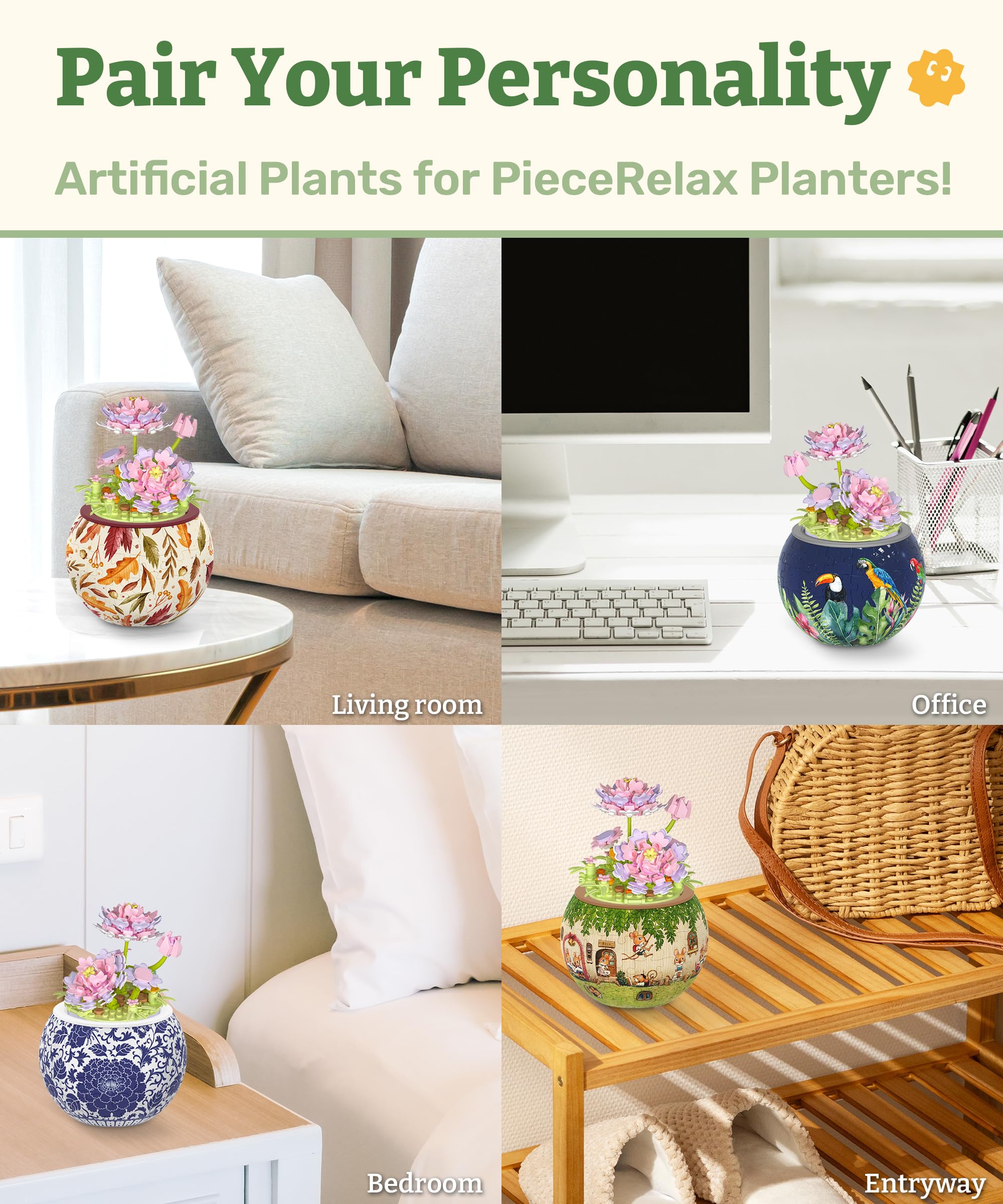 PieceRelax Flower Building Decoration Set, Mini Bricks Potted Lotus - Image 3