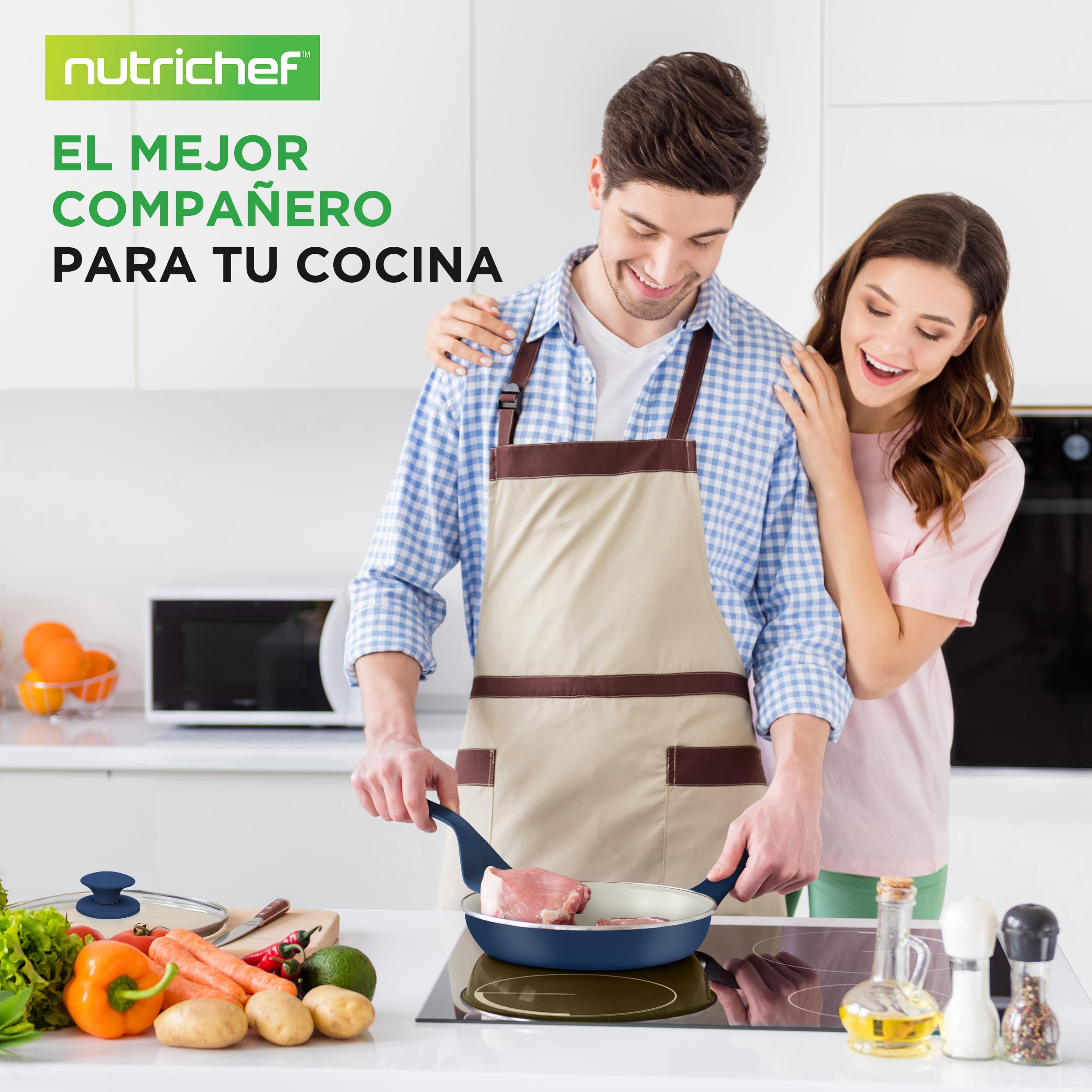 NutriChef set completo de cocina de 54 piezas, cerámica antiadherente, apto para inducción