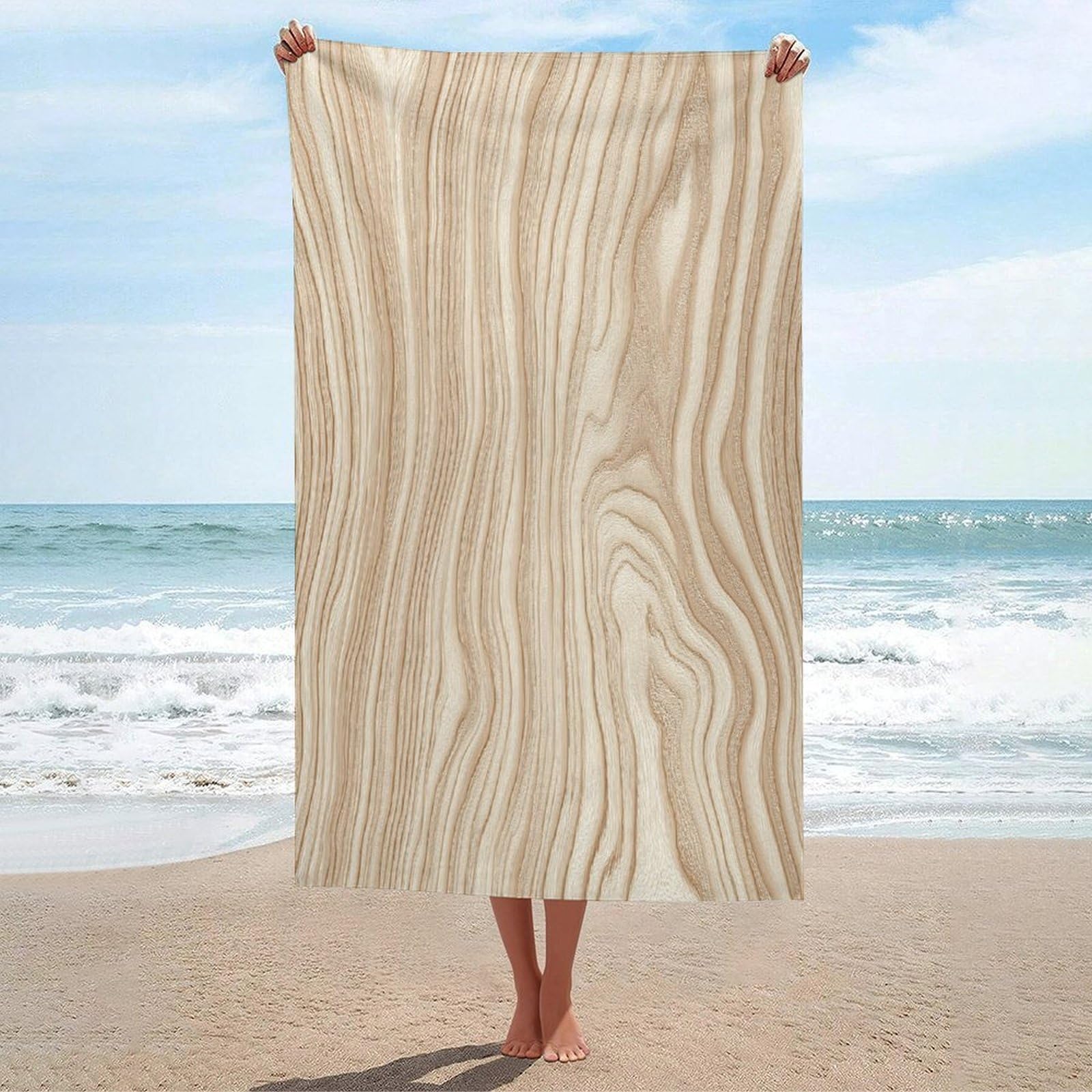 peiyeety Light Beige Wood Grain Beach Towel Sand Free Microfiber Large Shower Towels Multipurpose Absorbent for Bathroom Pool 52x32 Inch