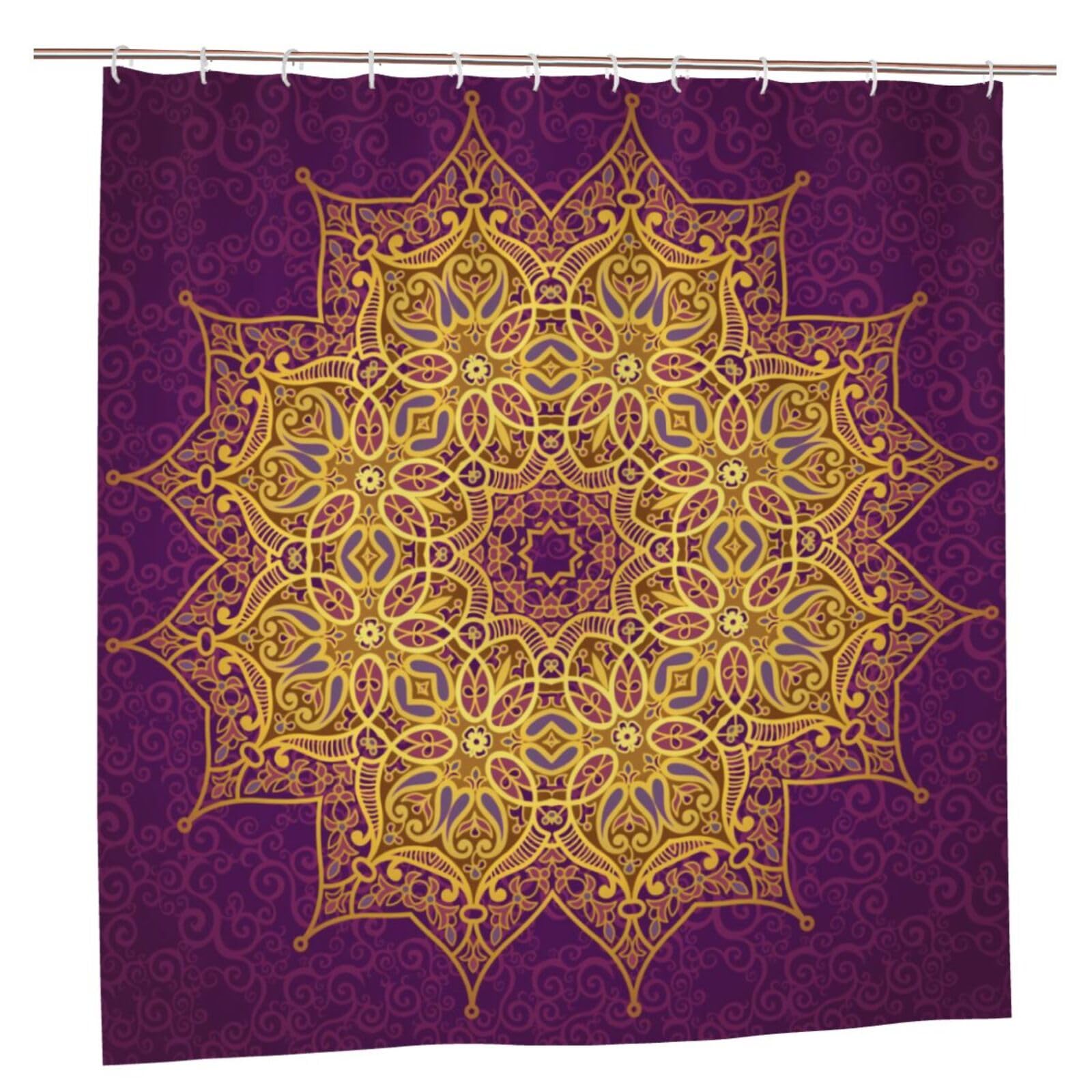 Oudrspo Polyester Fabric Shower Curtain - 70x70 Inch with Metal Grommets, Artistic Privacy Design, Vector Pattern in Eastern Style