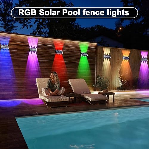 Miniatura 7 de Luces solares para vallas, luces solares RGB para exteriores, modernas luces solares para exteriores con cambio de color y modo de color sólido,