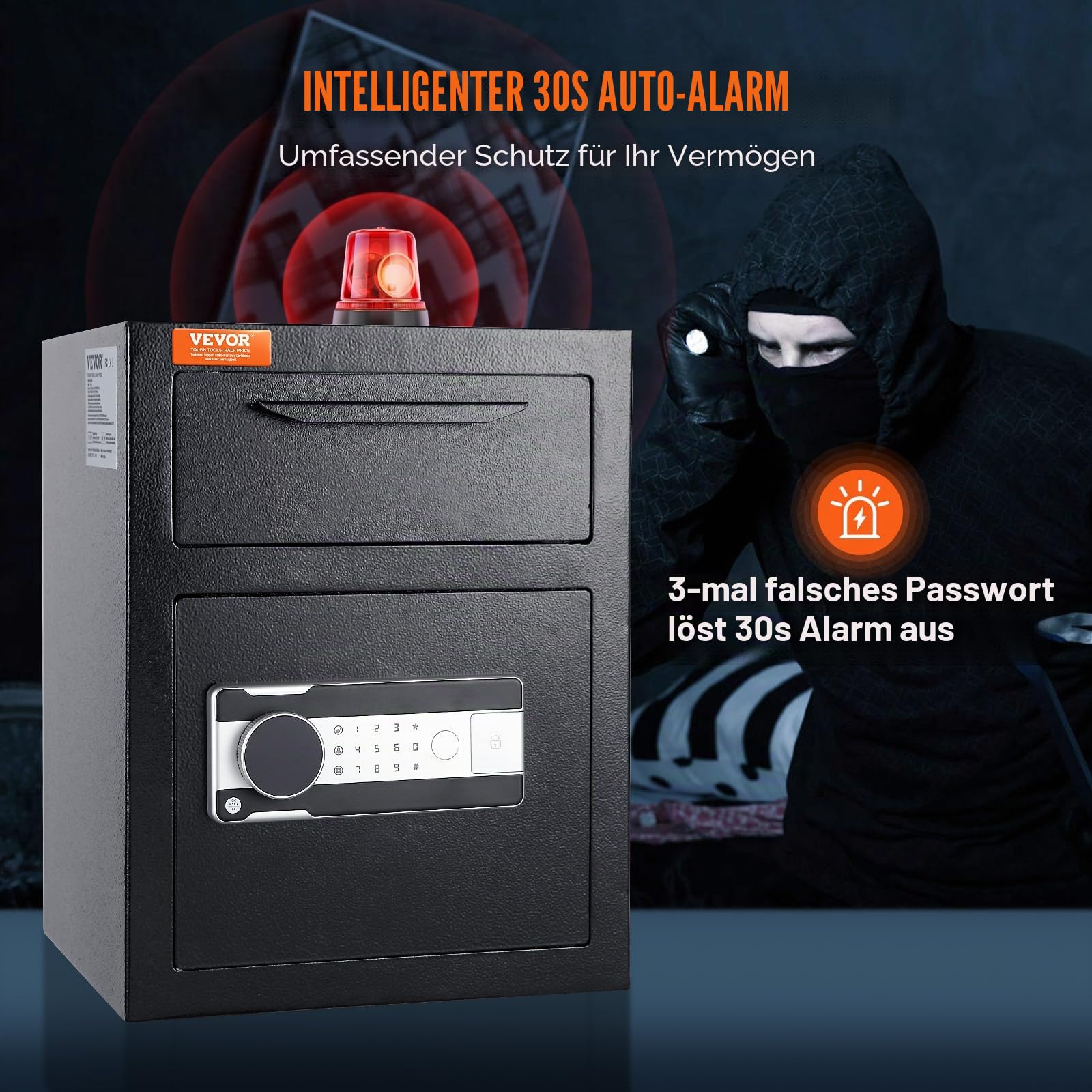 VEVOR 1,7 L Depository Safe, Deposit Safe mit Drop-Slot, elektronischem Codeschloss und 2 Notfallschlüsseln, 30 x 35 x45 cm, Geschäftssafe für Bargeld, Post zu Hause, Hotel, Büro