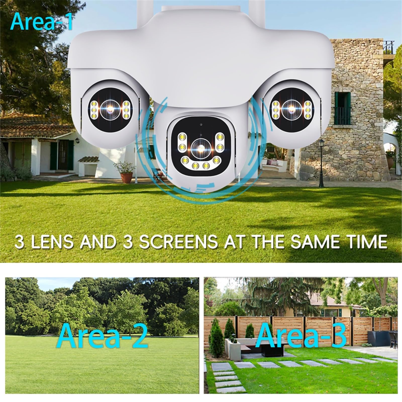 Security Camera, Cámara IP WiFi de 2MP CCTV con 3 Lentes y Pantallas, Seguimiento automático, vigilancia Seguridad for Exteriores, cámara PTZ, Impermeable, visión Nocturna(WiFi Camera 128G)