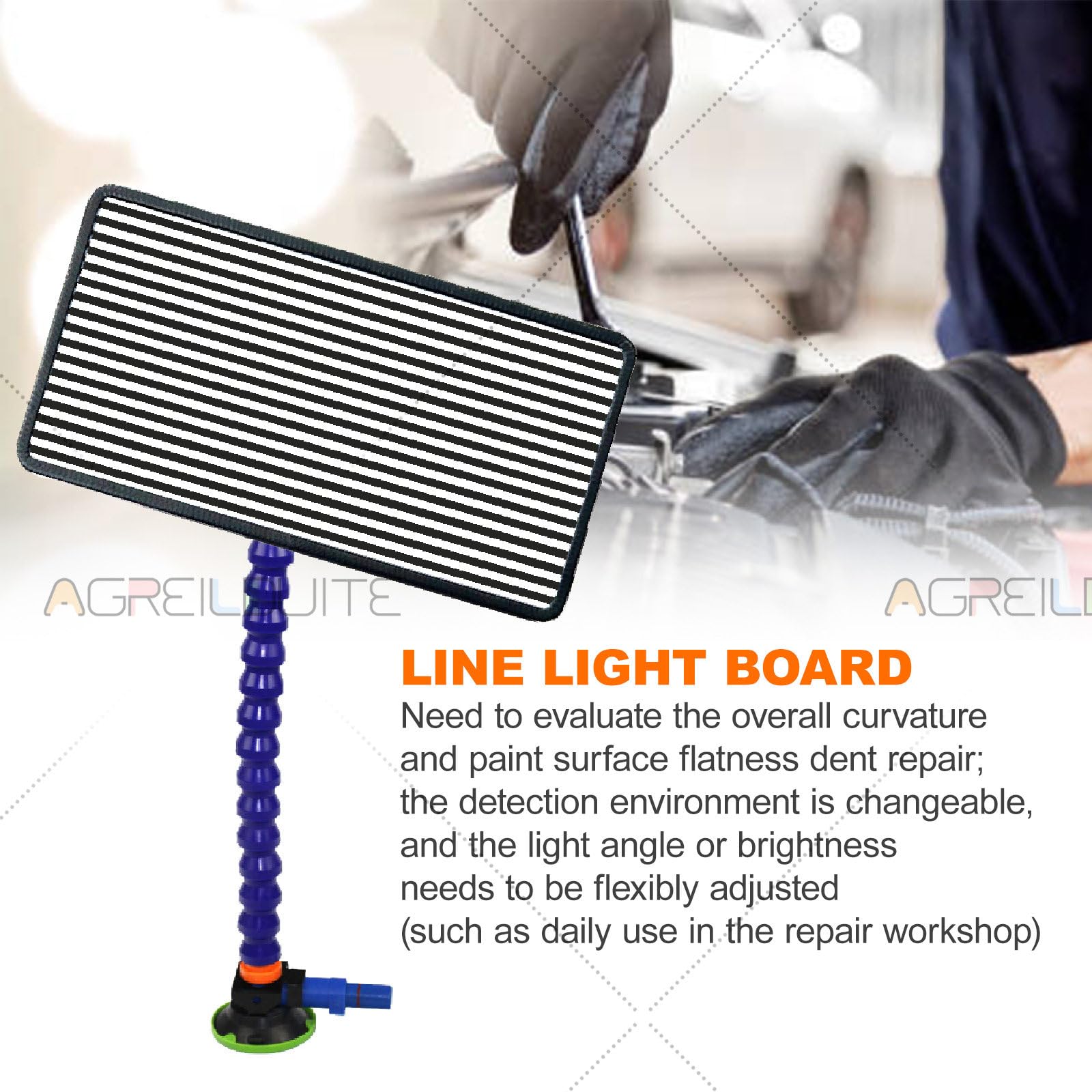 LED-PDR-Ausbeullampe, Werkzeug Zur Lackschadenfreien Ausbeultechnik, 3-Streifen-Leiterplatte – 6 Farbkombinationen, Ausbeulwerkzeug, LED-Licht, Helligkeit Einstellbar, 37,8 × 19,8 cm