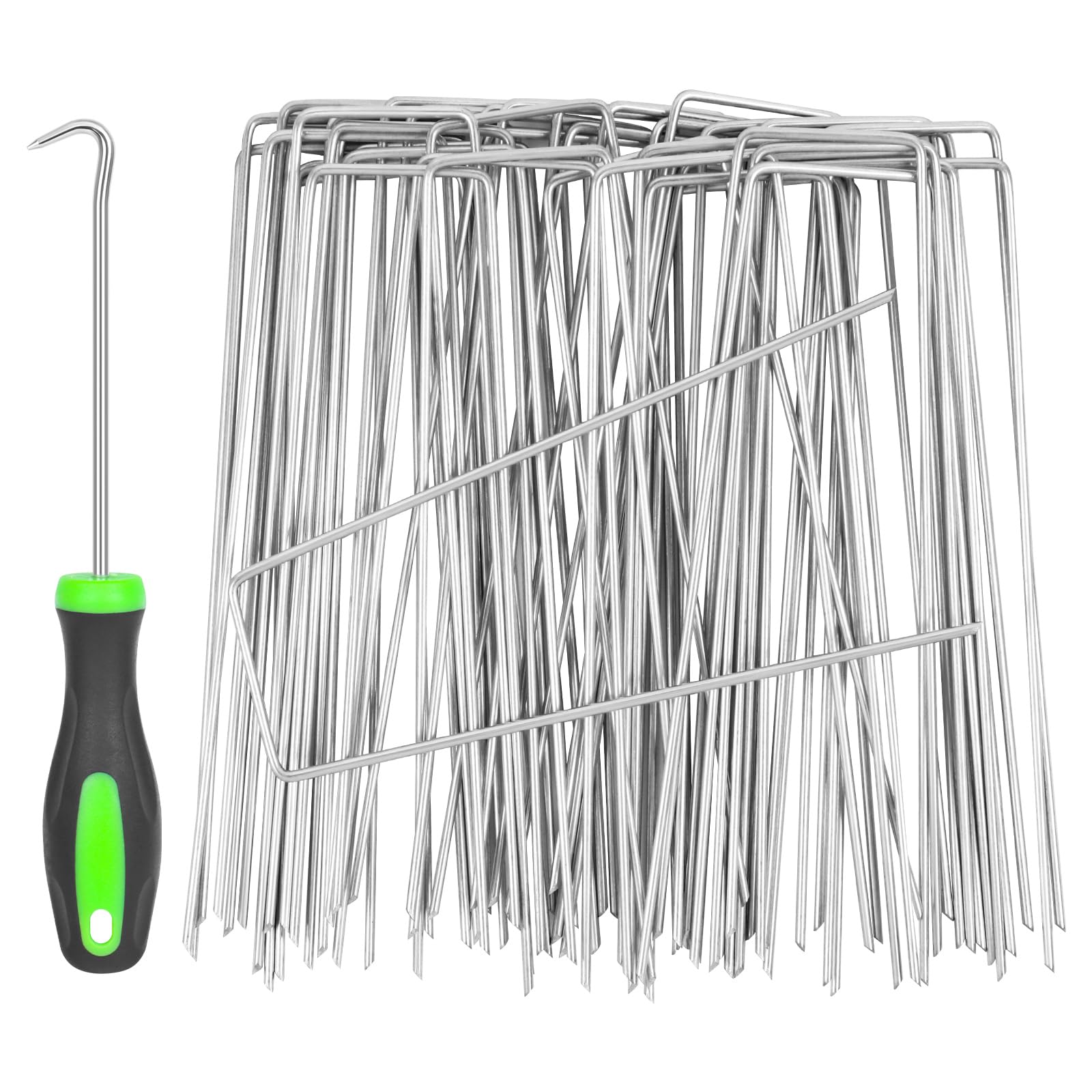 lohey 50 Pack Garden Stakes with Pick Hook – 6"/150mm Weed Membrane Pegs, Artificial Grass Pegs for Securing Weed Control Membrane Ground Cover Landscape Fabric Matting Netting Hoses
