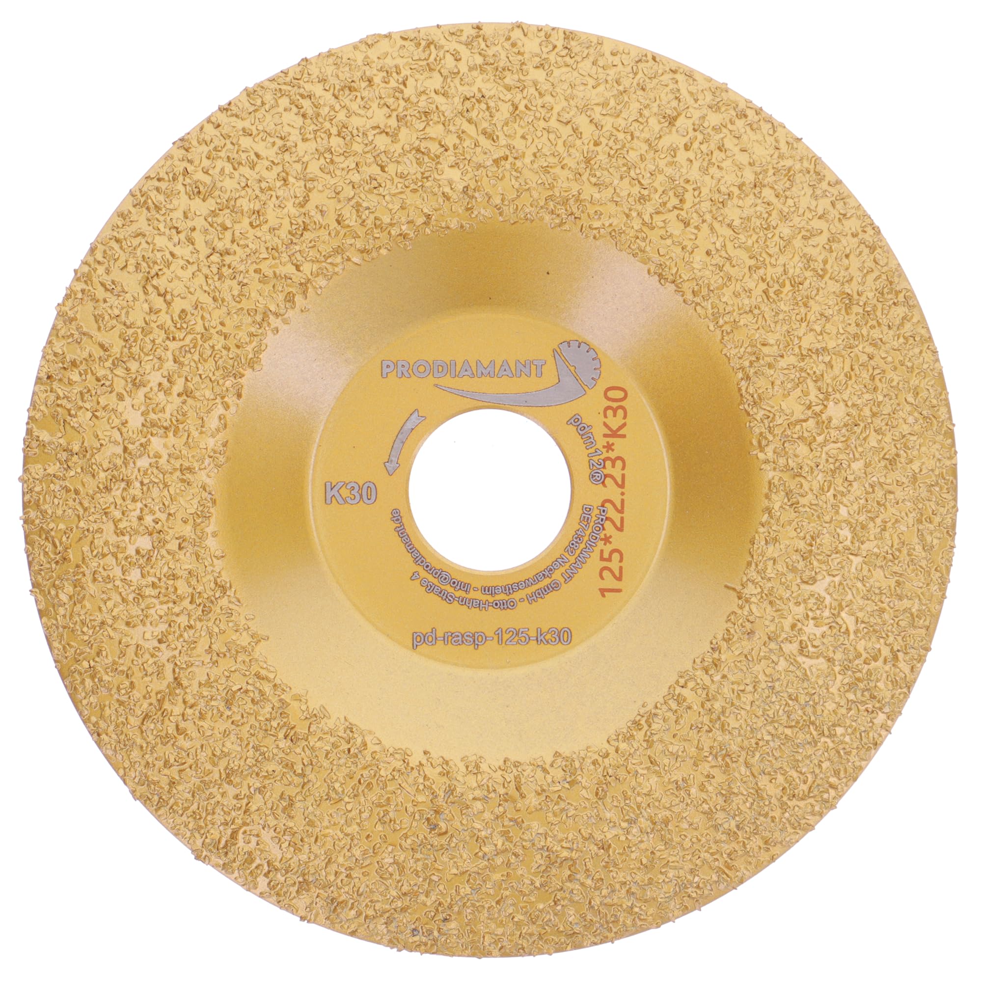 PRODIAMANT Disque à râper Ø 125 mm x 22,23 mm, K30 – Disque abrasif fin en carbure de tungstène pour meuleuse d’angle, idéal pour le meulage, le façonnage et la finition de surface