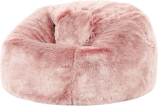icon Kids Faux Fur Bean Bag Chair, Pink, Large Bean Bag Chairs for Kids, Fluffy Bean Bags, Kids Bean Bags for Girls and Boys, Nursery Decor Bedroom Accessories Accessories
