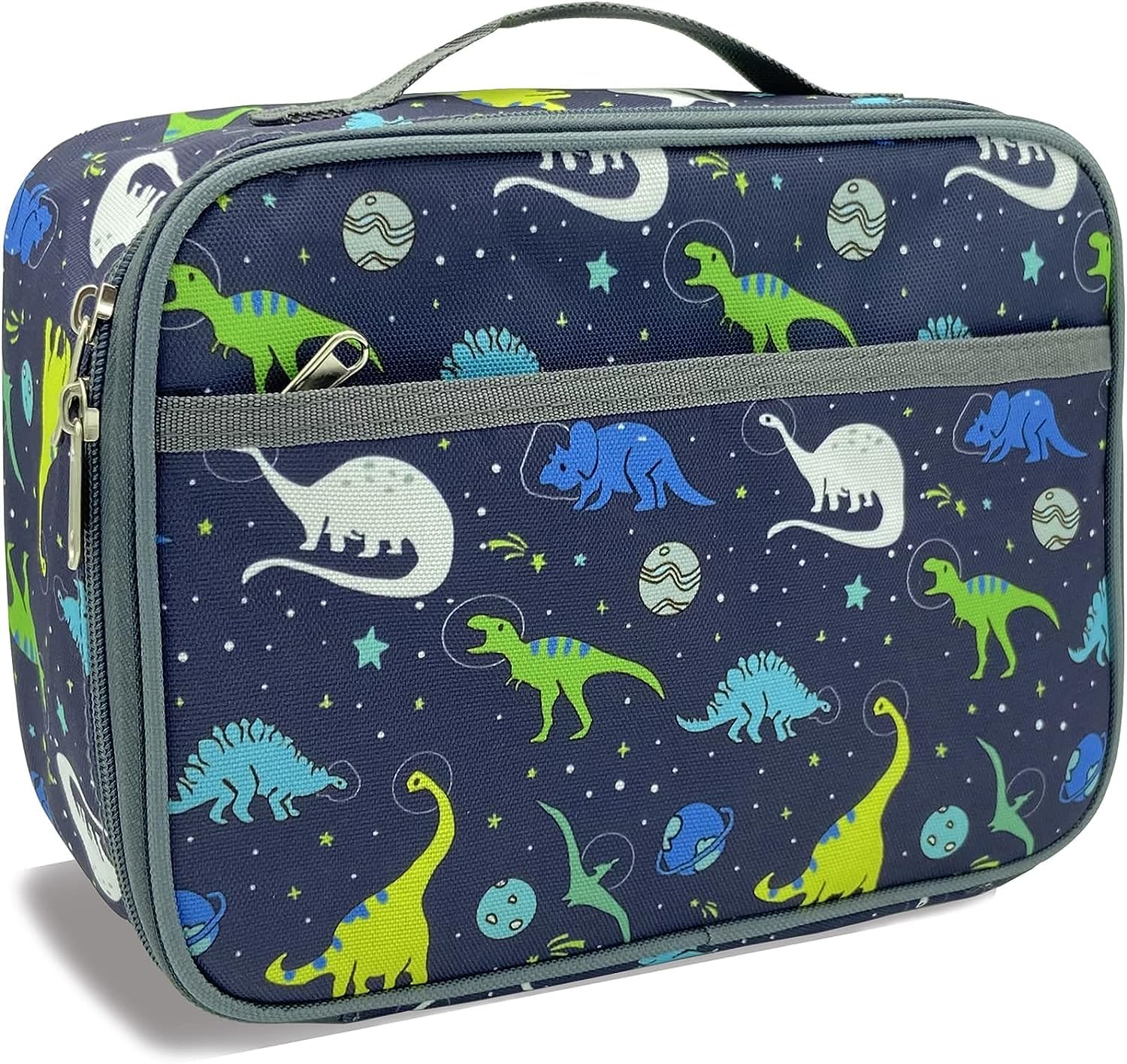 Lunch Box Kids, Insulated Lunch Box for Boys and Girls, Washable Lunch Bag, Easy to Clean and Maintain, Reusable Toddler Lunch Boxes for Daycare and School, Dinosaur Planet