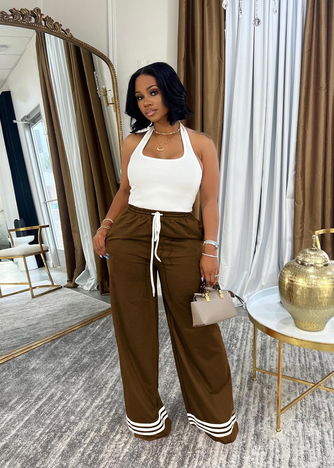 Nimsruc Wide Leg Sweatpants for Women High Waisted Drawstring Casual Loose Long Pants with Pockets - Image 3