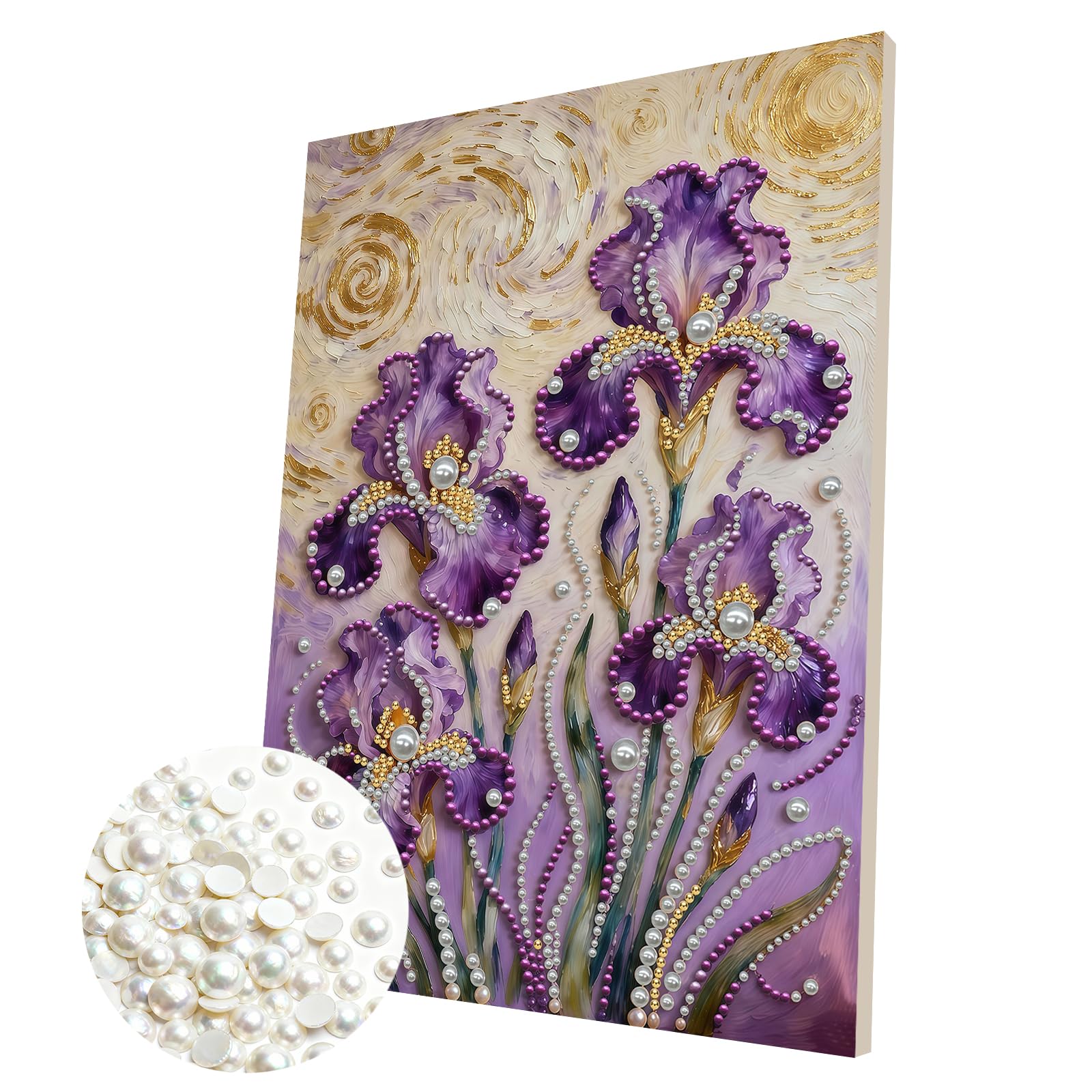 DIY Pearl Painting Kit with Wooden Frame, 3D Plastic Pearl Gemstone Ocean Art Craft for Adults Beginners, Diamond Art Kits for Adults, Home Wall Decor Ready Gift for Women(Iris-B)(30 * 40cm)