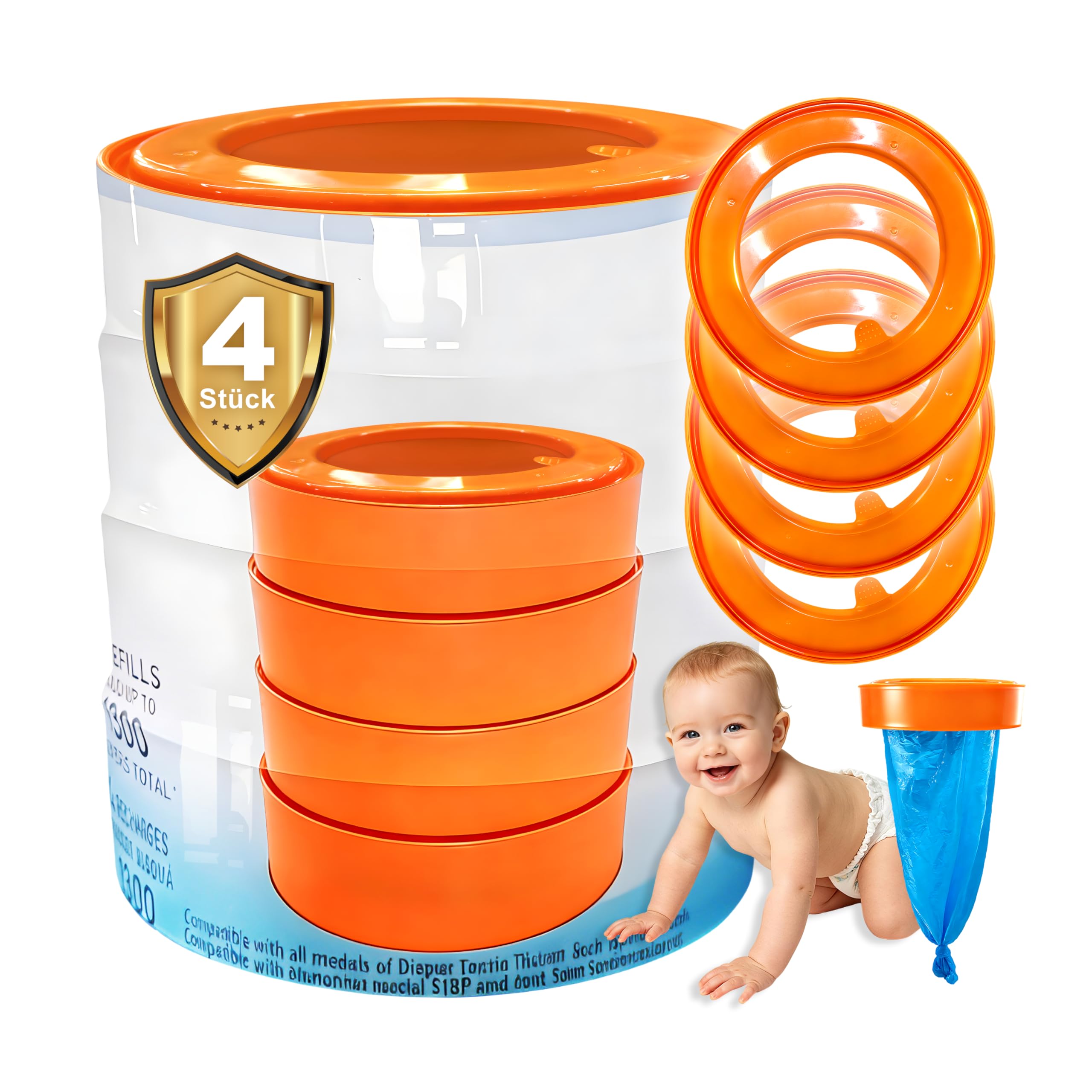 Sacs de recharge au design carré compatibles avec Diaper Genie Compact, contrôle maximal des odeurs, recharge de sacs poubelles, film continu