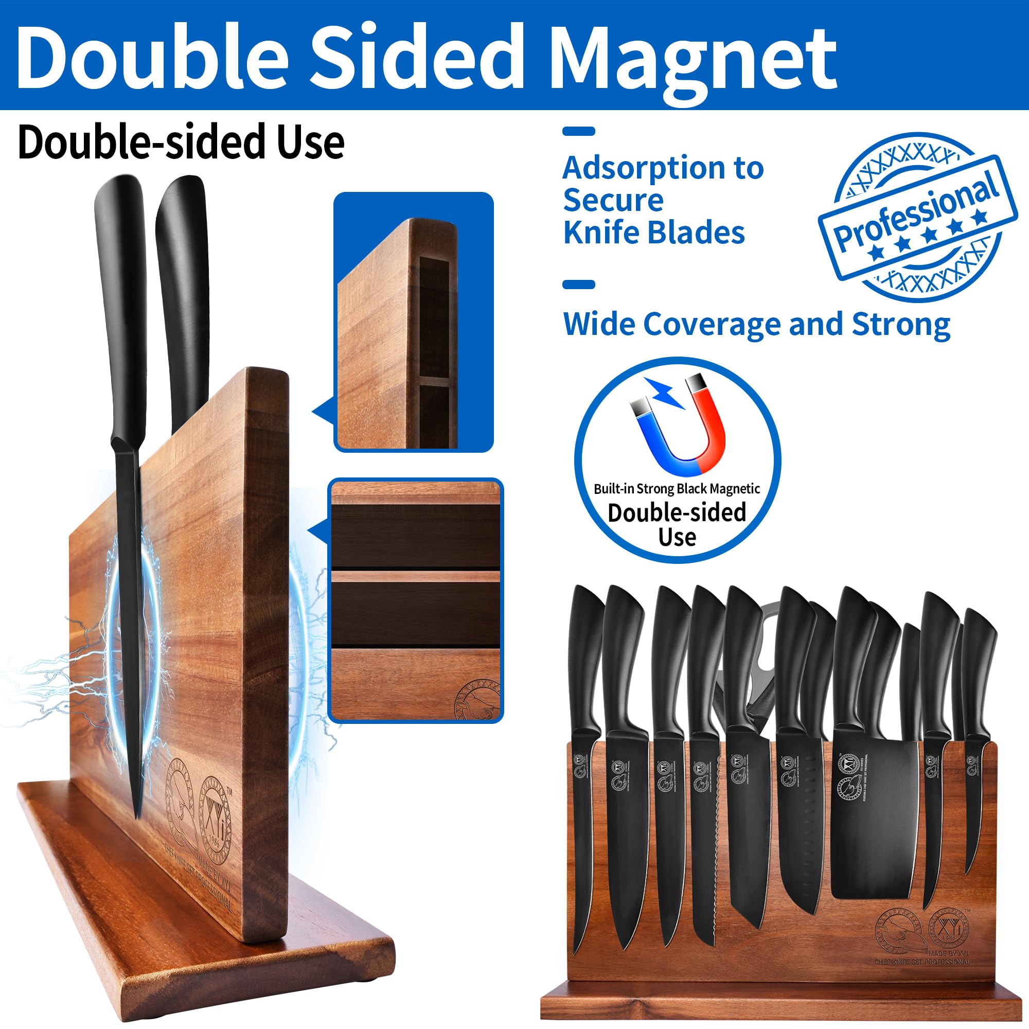 XYJ Set di coltelli professionali per mastri chef, mannaia, macellaio per campeggio, set di coltelli da chef con blocco magnetico per coltelli, borsa, kit di coltelli da cucina in acciaio inossidabile