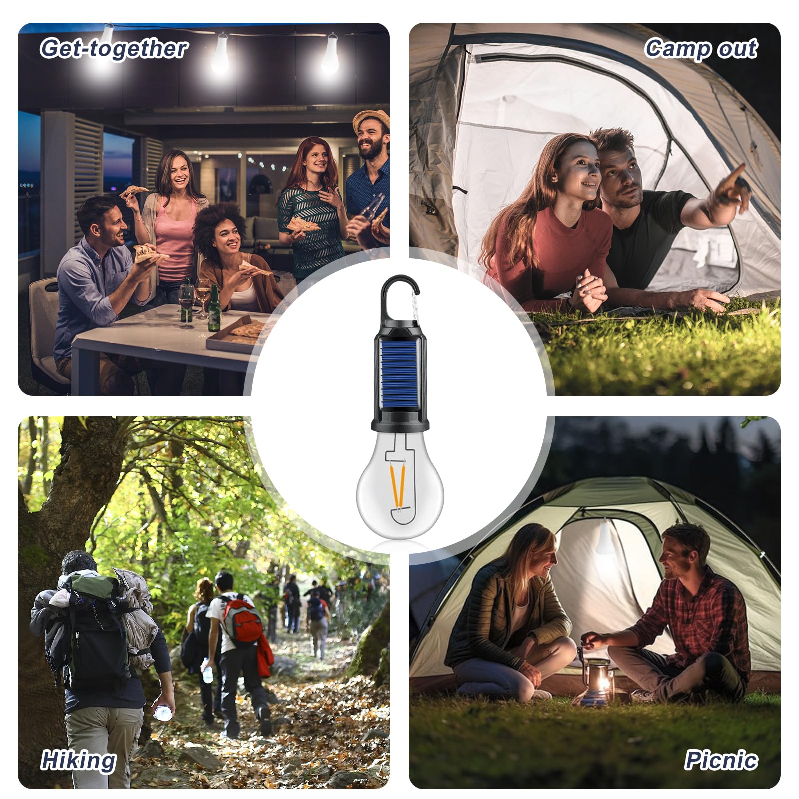 4 pezzi lampada da campeggio ricaricabile, 3 modalità di luce, lampadina ricaricabile con batteria, ricarica USB, lanterna LED mini, luminosità regolabile, luce da campeggio