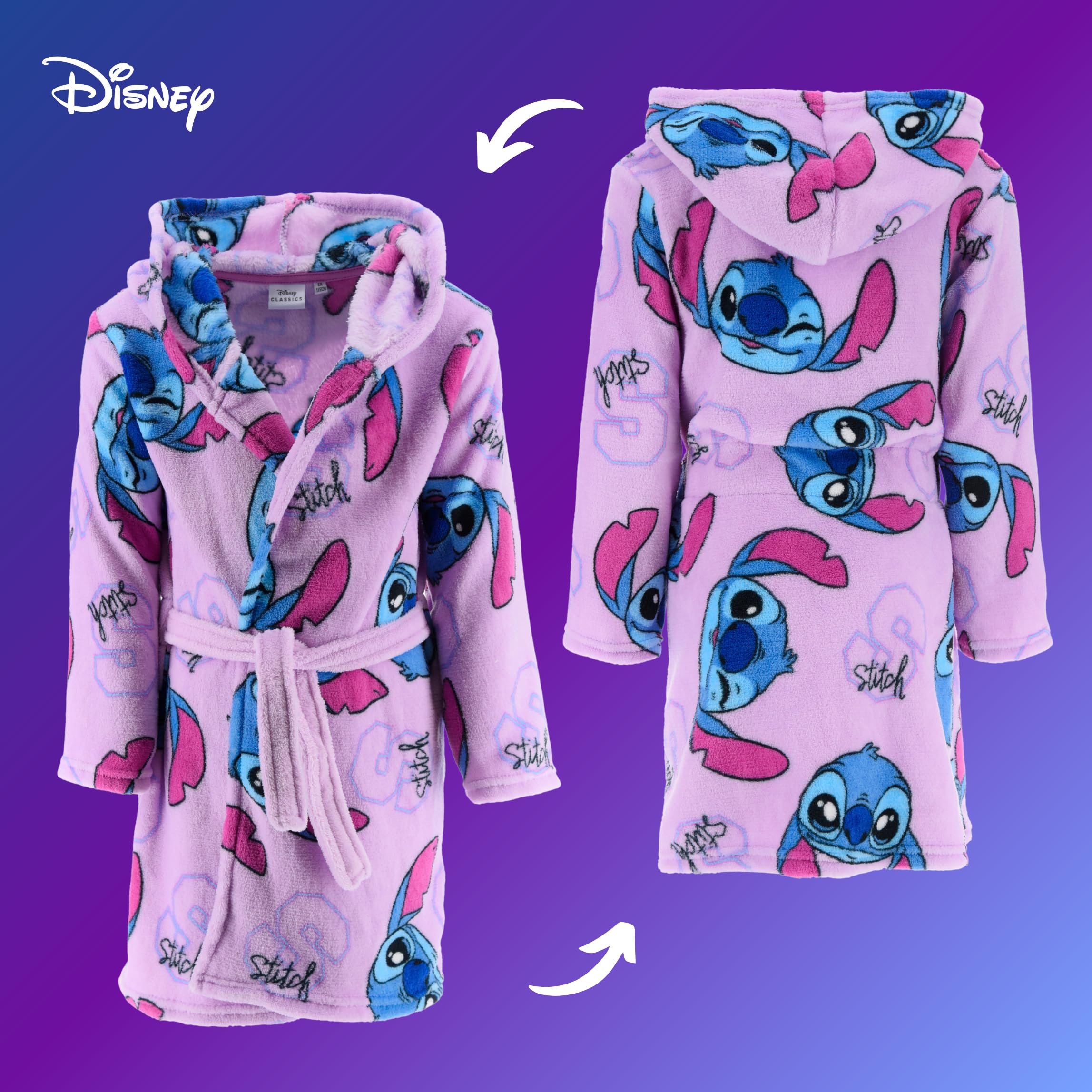 Disney Stitch Robe de Chambre pour Fille, Robe Doux Motif Stitch Peignoir en Polaire Velours, Tailles 4 à 12 Ans