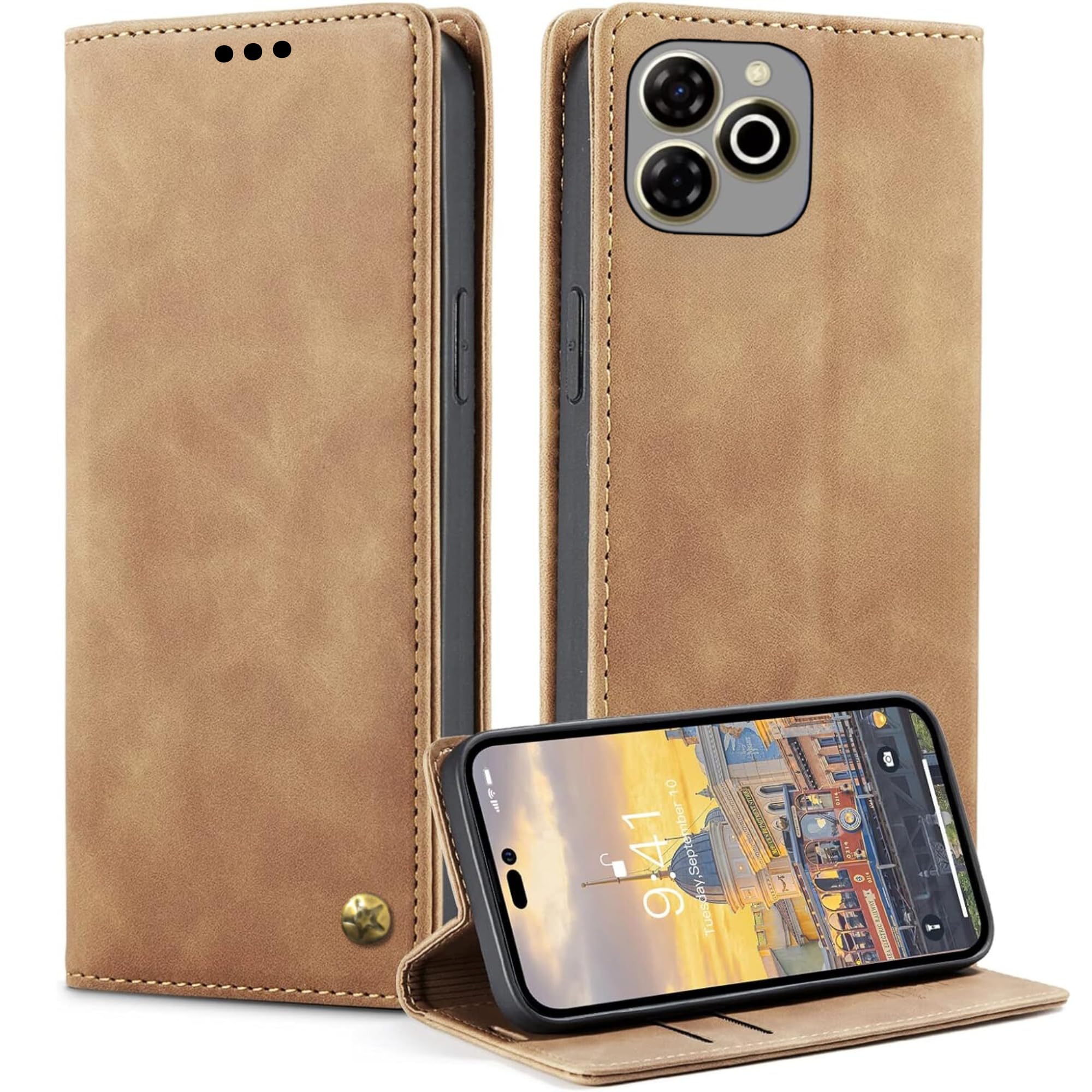 ClickAway Wallet Flip Cover for Itel P55T | (Flexible, Shock Proof | Hand Stitched Leather Finish | Card Pockets & Stand | Back Cover | Fresh Arrival | Matte Brown