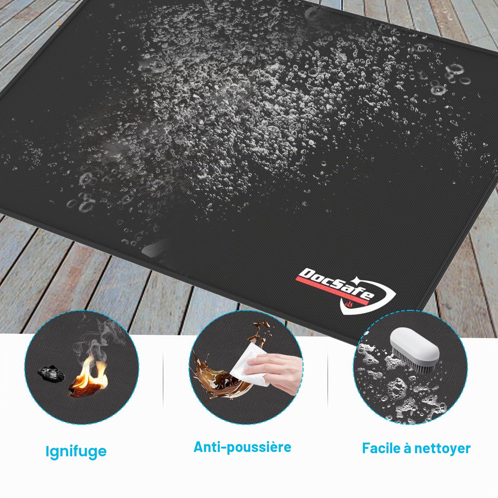 Tapis ignifuge, 100 x 80 cm, protège le sol de la pelouse des étincelles et des braises, noir
