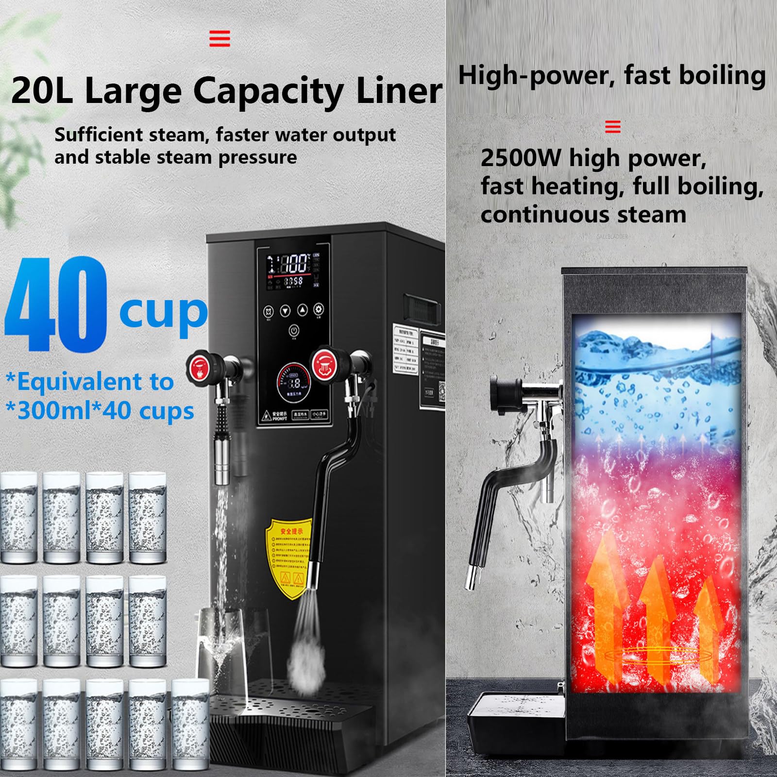 Espumador De Leche Comercial Multiusos, Máquina Automática para Espumar Agua Hirviendo con Pantalla LCD De Temperatura, Ideal para Cafeterías, Teterías Y Pastelerías, Color Plata.
