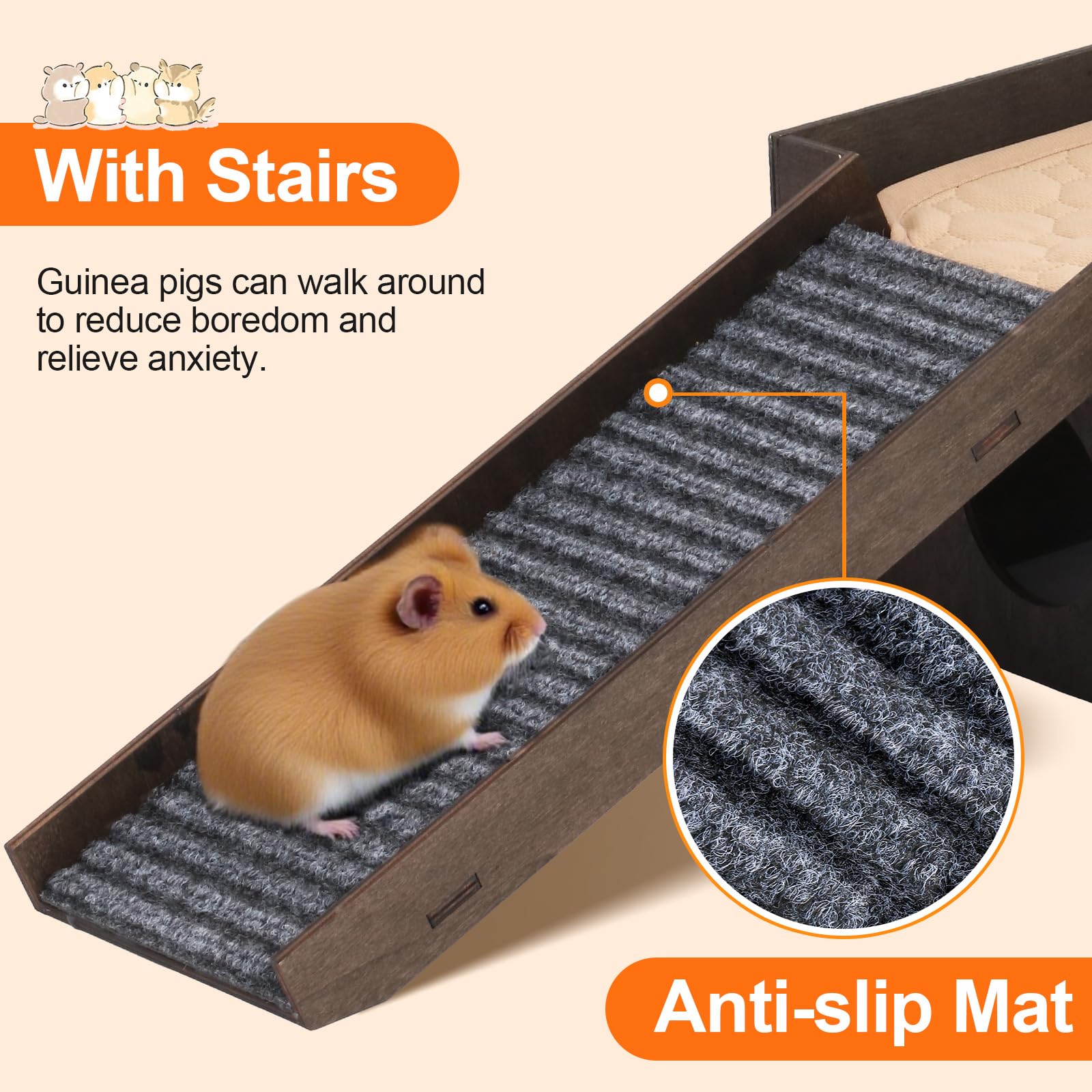 Großes Meerschweinchenversteck aus Holz mit Treppe, Hamsterhaus, Versteck für Kleintiere, Haustiere, geeignet für Chinchilla, Hamster und kleine Kaninchen, Hamsterhütte, Meerschweinchenversteck