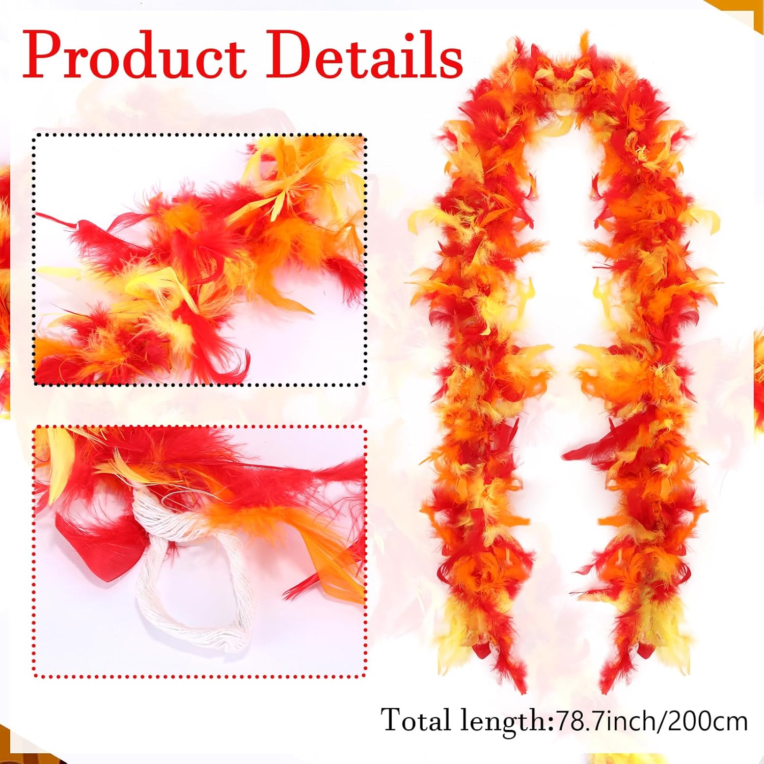 7 PCS Halloween Wrestler Hogan Costume Kit Includes Wig, Yellow Red Feather Boa, Fake Mustache, Red Bandana & Bracers for Women Men Halloween Cosplay Party Dress Up, Wresting Themed Role Play - Image 5