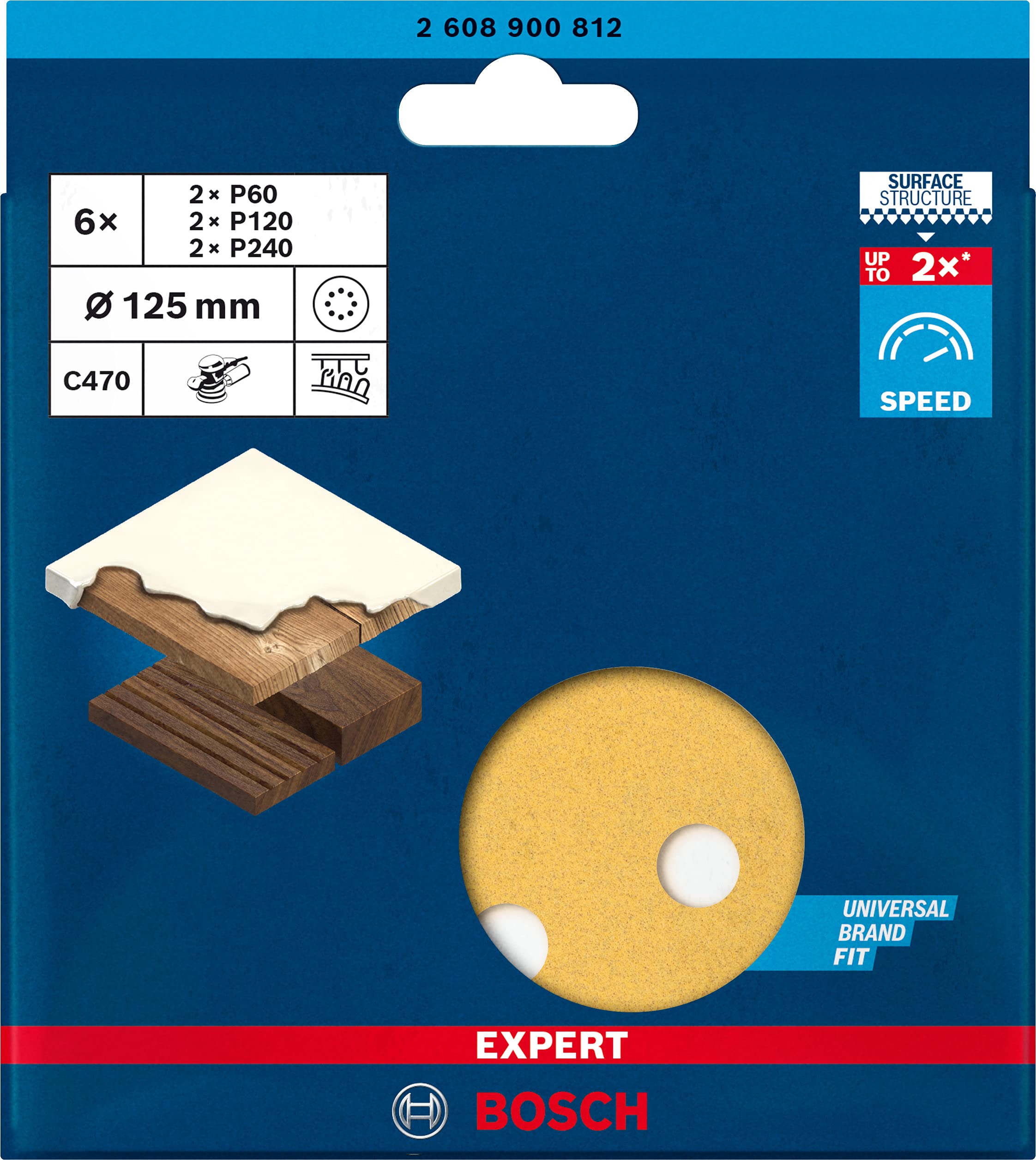 Bosch Expert C470 Sandpaper Set - 6 Pieces, 125mm, Grits 60/120/240 | For Orbital Sanders On Hardwood & Paint - View #11