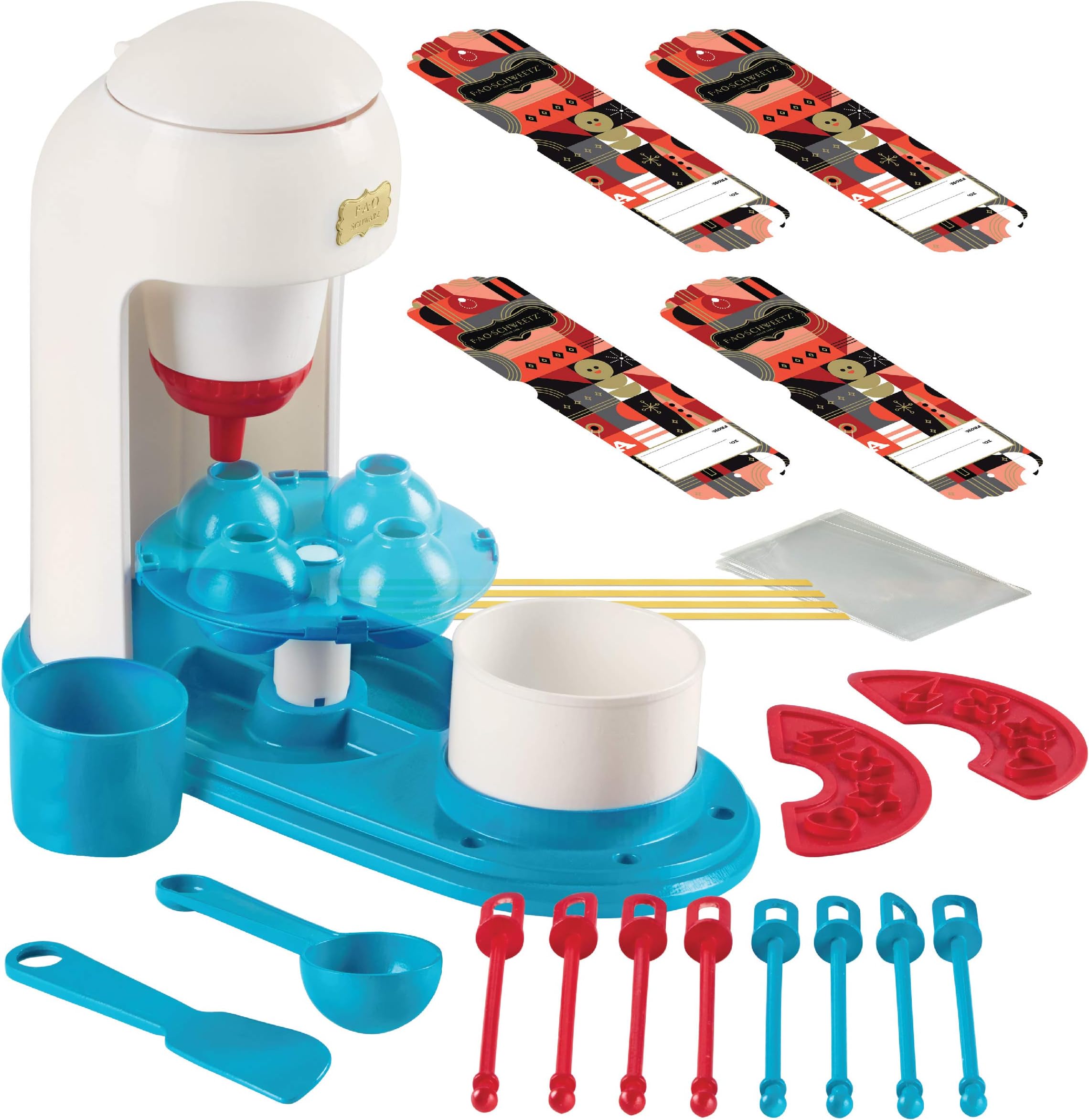 FAO SCHWARZ Kids No-Bake Vanilla Cake Pop Maker Complete DIY Kit, Includes Batter Piping Machine, Mold, 8 Sticks, Spoon, Spatula, Sprinkles Stencils, Mini Mixing Bowls, and Cake Mix & Sprinkles