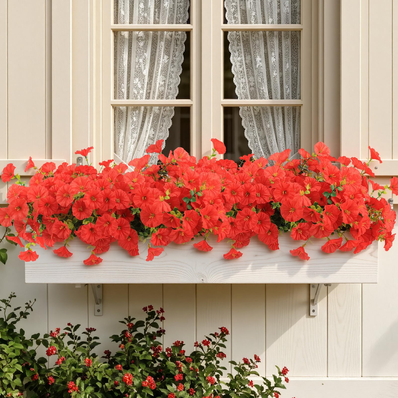 6 Bundles UV Resistant Artificial Flowers, Realistic Faux Plants for Garden, Red, Small - Image 4