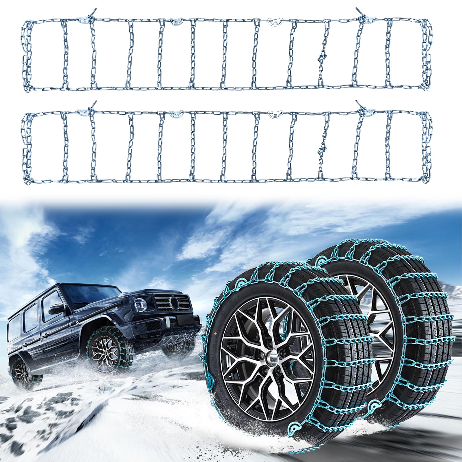 SilverCherry Cadenas de Nieve para Coche, Cadenas de Nieve, Adecuadas para Su Uso en Carreteras Heladas, Nevadas y Fangosas, y Son Aptas para Suv, Sedanes y Vehículos Todoterreno (55R16, 205)