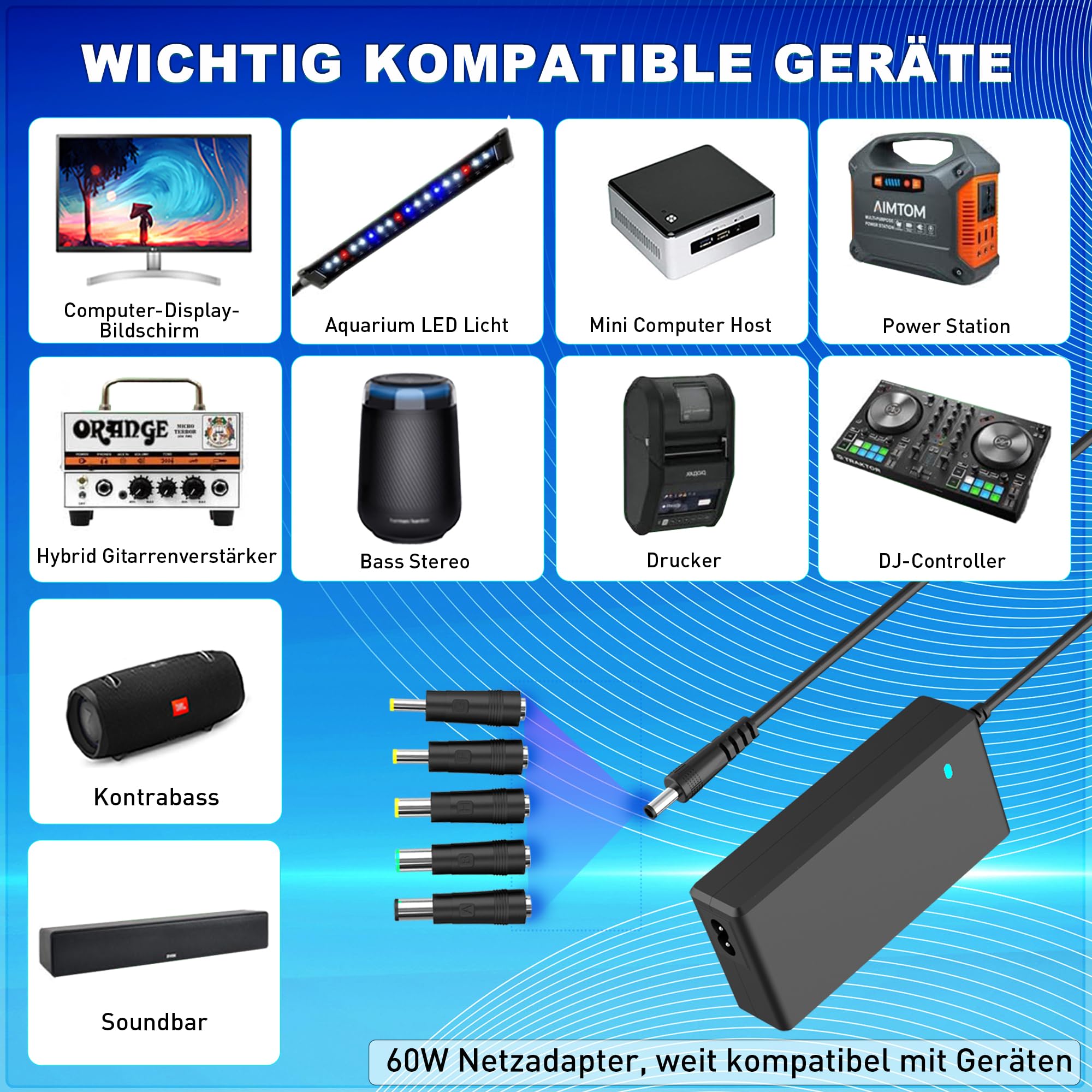 HYCTP Alimentatore di rete da 15 V, adatto per l'uscita di dispositivi elettronici 15 V, 1-4 A, altoparlanti, monitor, stampanti, controller DJ, mini amplificatore, ecc., caricatore AC/DC 15 V (60 W