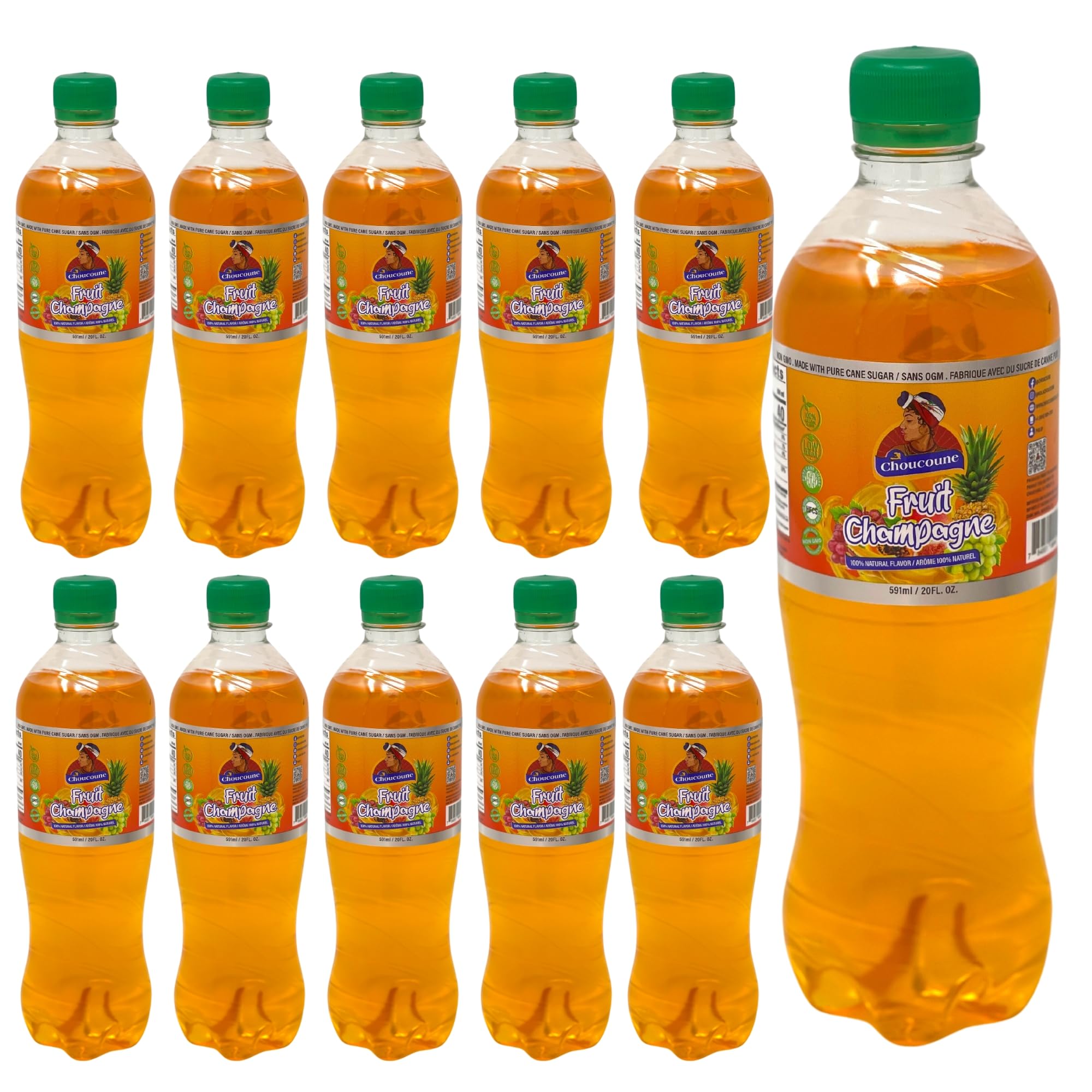 Choucoune Kola Fruit Champagne Flavor Soda - 100% Natural Ingredients Soft Drink- Pure Cane Sugar & Bubbly Sparkling Drink- No Artificial Sweeteners - Great for Fresh Mind & Body Energy- (Pack of 12)